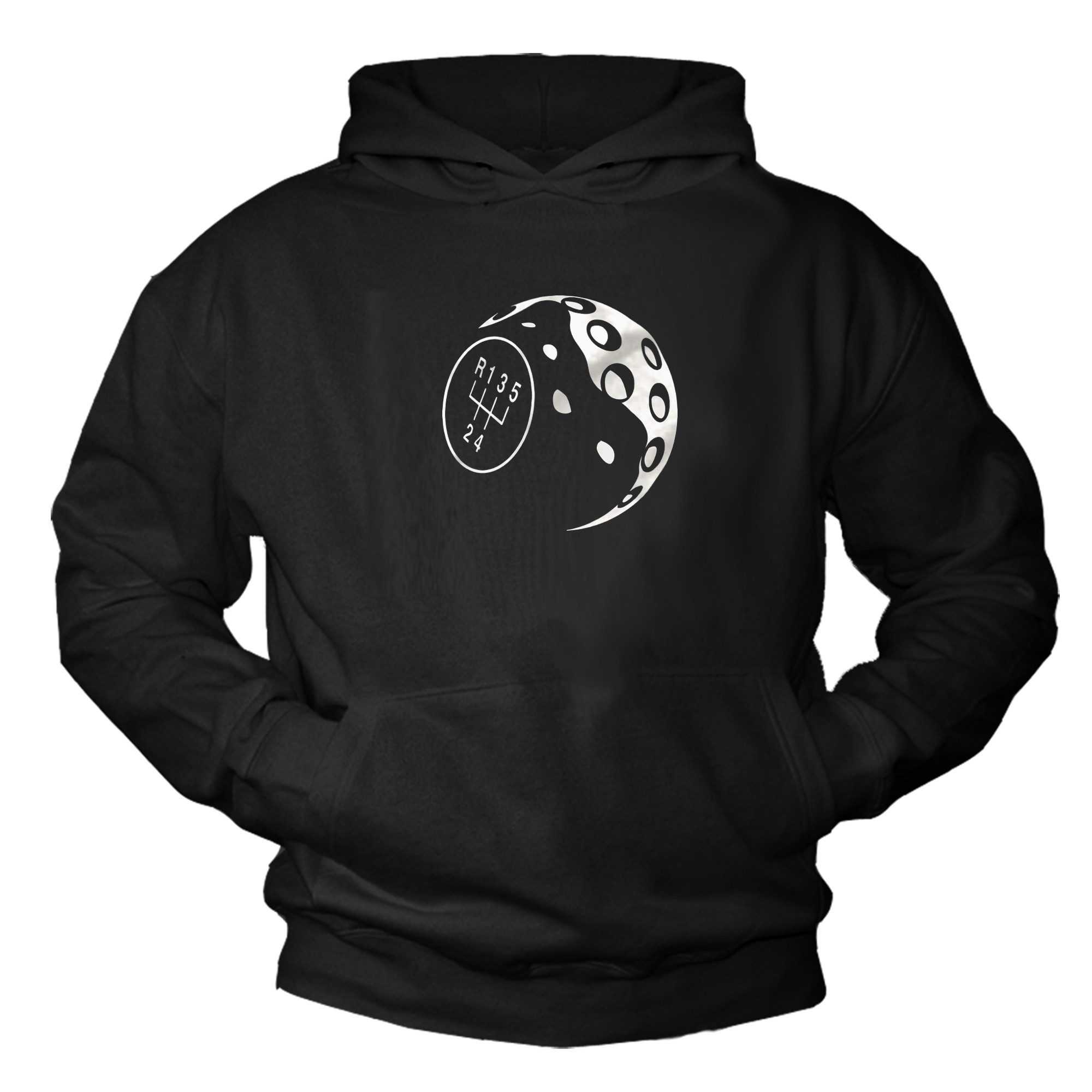 Kapuzenpullover Hoodie für Männer im Retro Look - Schaltknauf Motiv in Schwarz