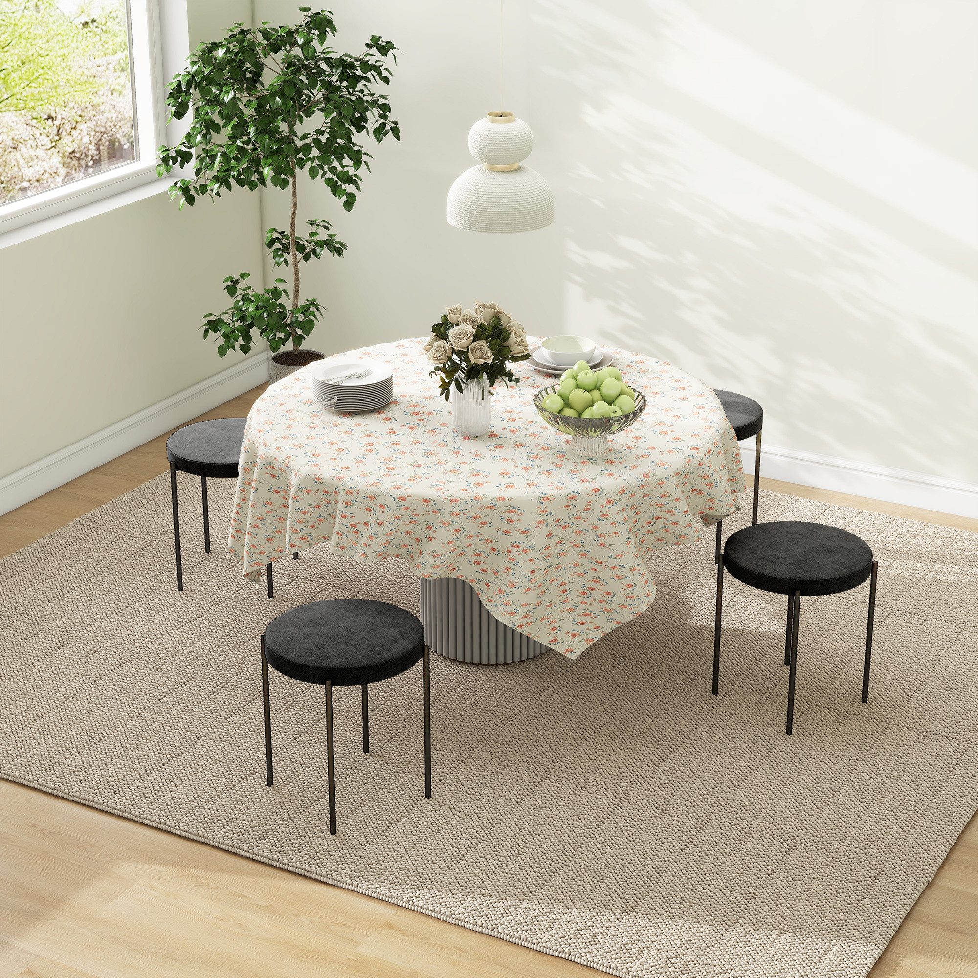 HOMCOM Esszimmerstuhl Stapelhocker Polsterhocker aus Metall Wohnzimmer (Rundhocker, 4 St), für Küche Esszimmer Samt Schwarz 41,5 x 41,5 x 46 cm