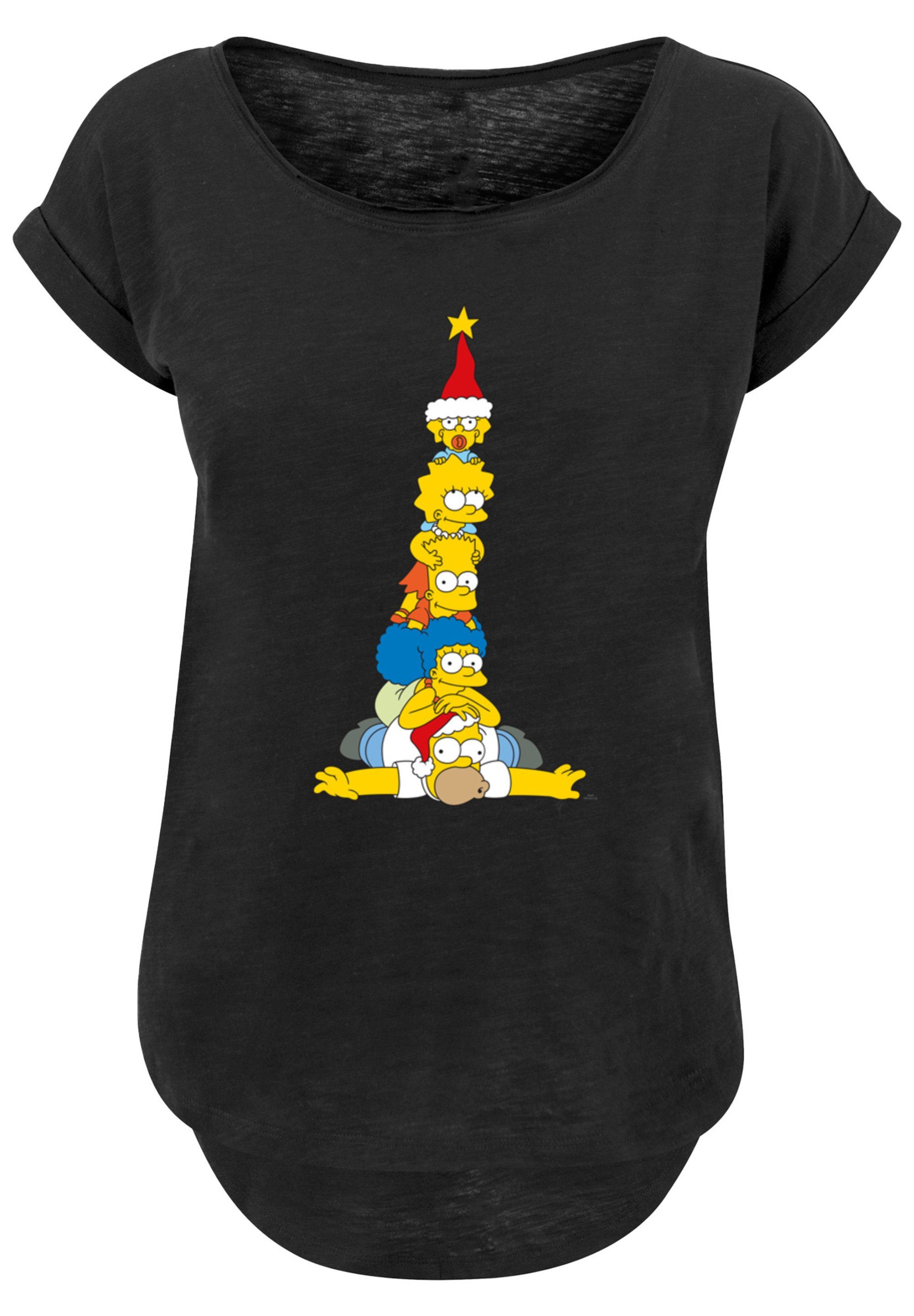 extra geschnittenes Hinten Family Print, T-Shirt The Weihnachtsbaum F4NT4STIC Simpsons Damen lang T-Shirt Christmas
