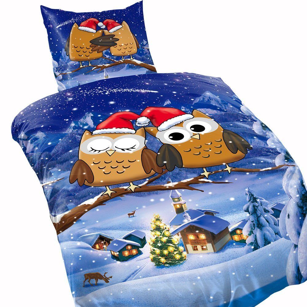 One Home Bettwäsche Winter Eulen, Fleece, 2 teilig, Weihnachten und Winterd günstig online kaufen