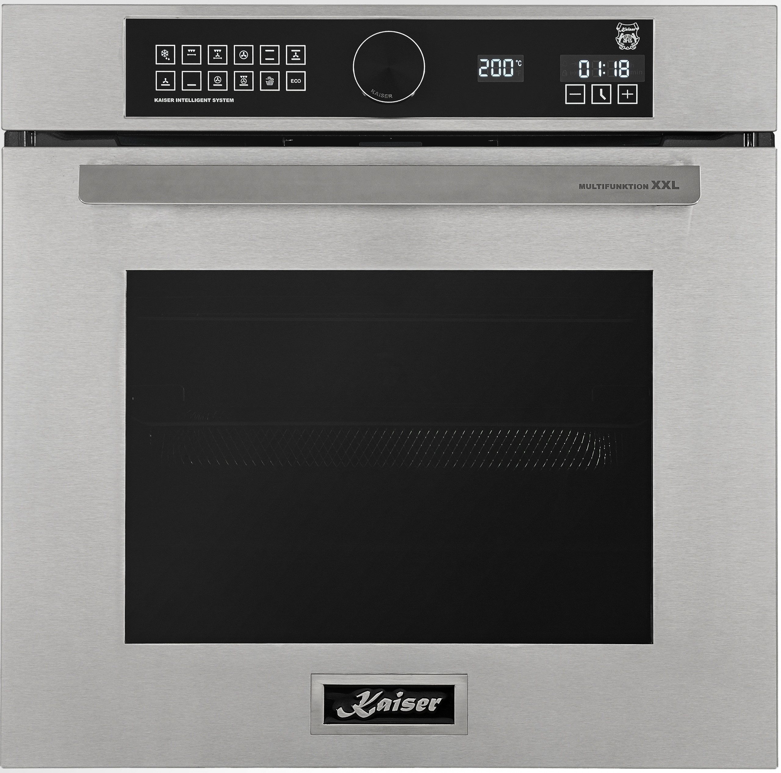 Kaiser Küchengeräte Einbaubackofen Edelstahl Einbau Backofen XXL 79L Air Fry Pizzastein Heißluftsystem Selbstreinigung EH 6451, mit 1-fach-Teleskopauszug, Grand Chef XXL Einbau-Elektrobackofen mit AirFry