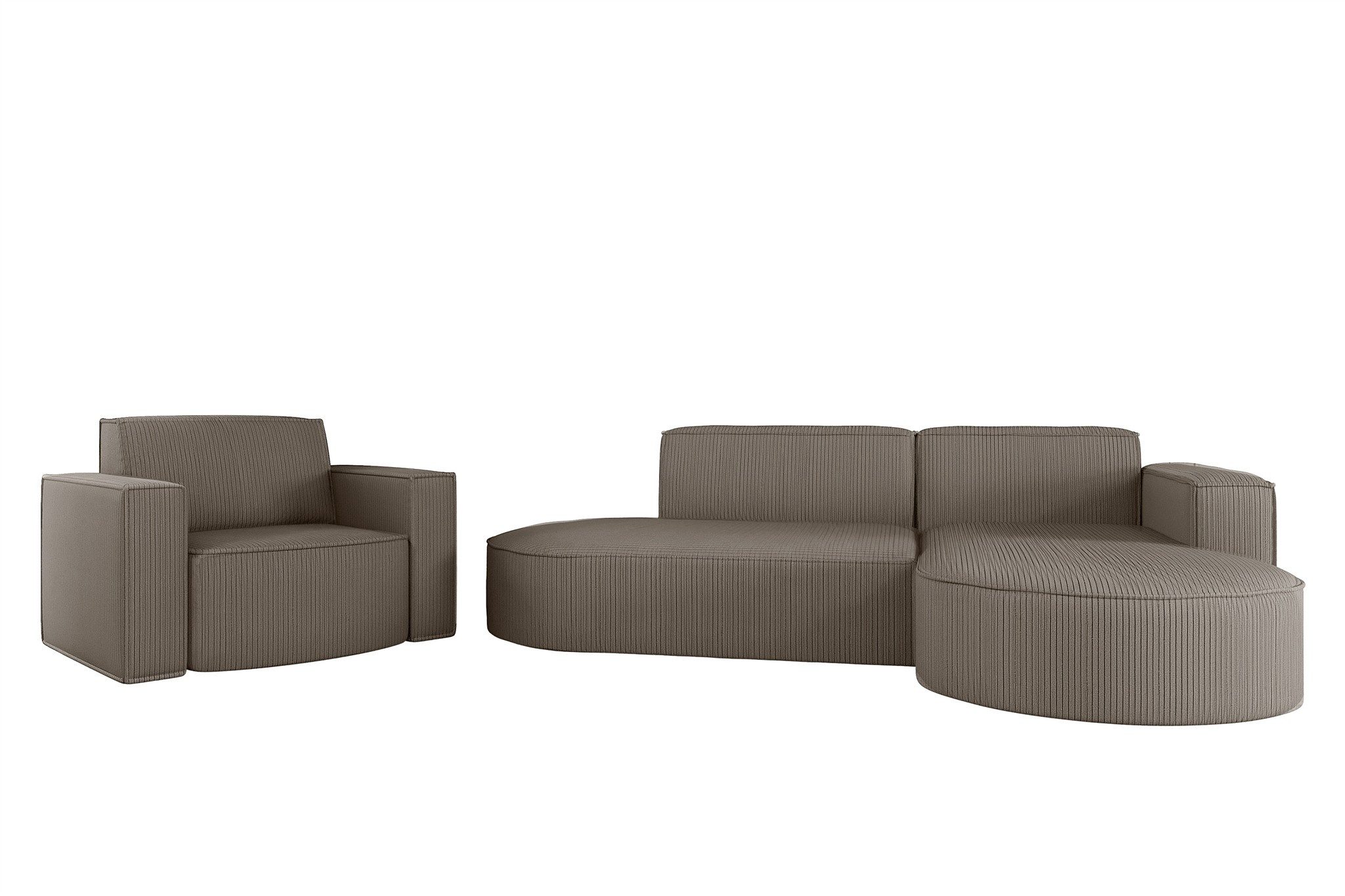 Fun Möbel Polstergarnitur Sofaset Designerecksofa PALMA XS plus Sessel in Scala oder Noel, (Ecksofa plus Sessel, Ottomane Links oder Rechts), Rundumbezug