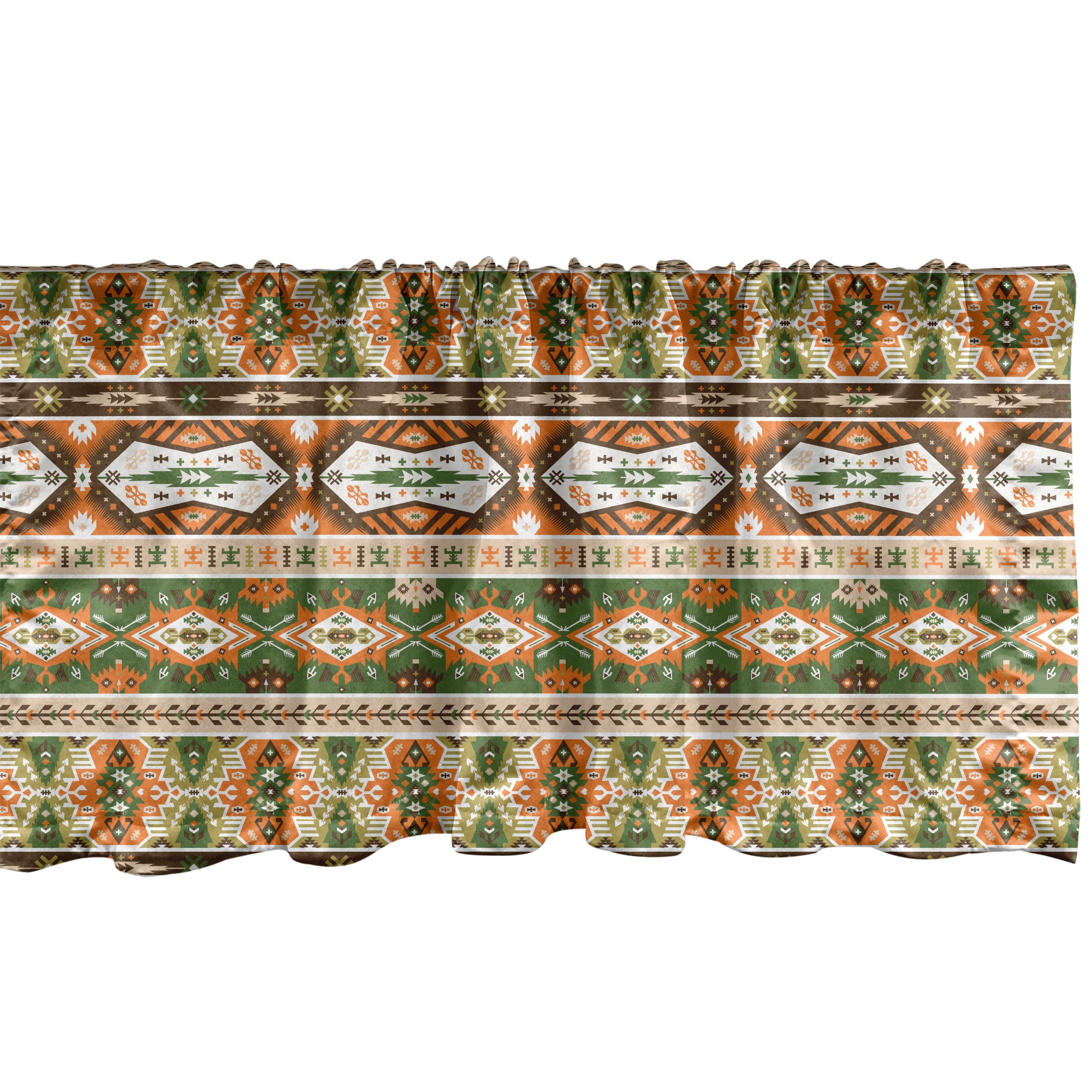 Scheibengardine Vorhang Volant für Küche Schlafzimmer Dekor mit Stangentasche, Abakuhaus, Microfaser, Stammes Aztec Maya-Art-Streifen