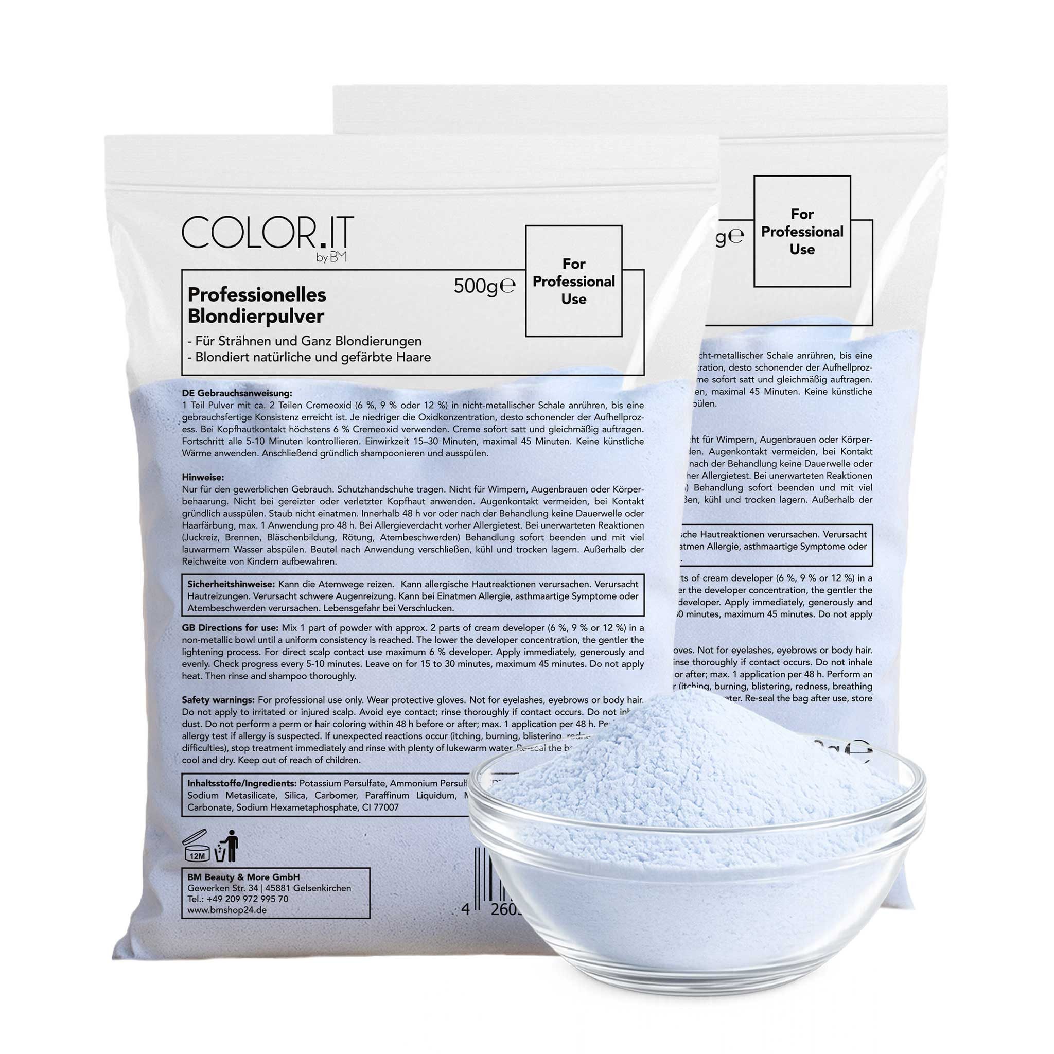 COLOR.IT Blondierpulver (2er Pack) 500g, Staubfreie Profi-Blondierung für Friseure