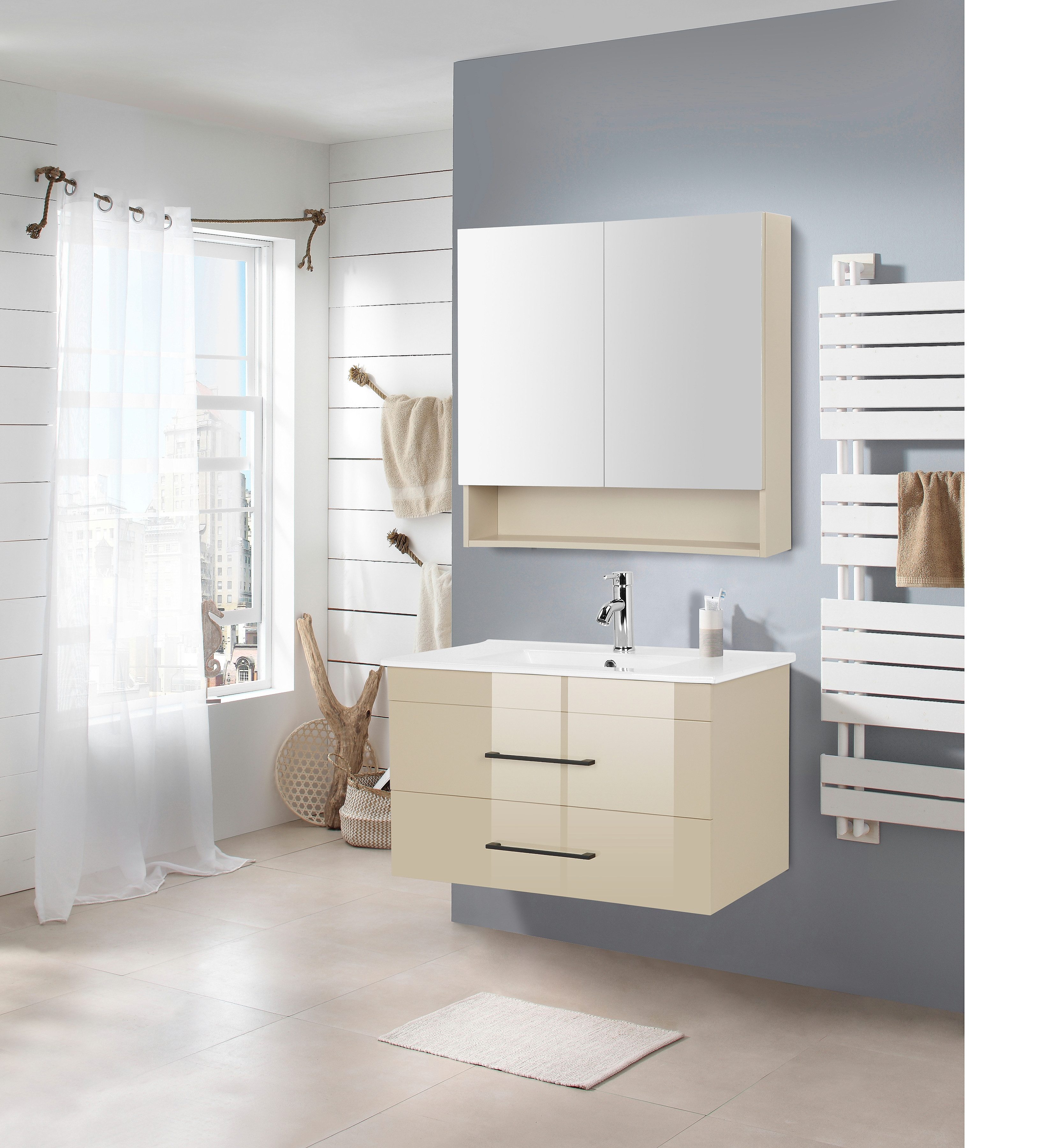 welltime Waschtisch Florenz Badmöbel Badschrank mit Waschbecken, Waschplatz günstig online kaufen