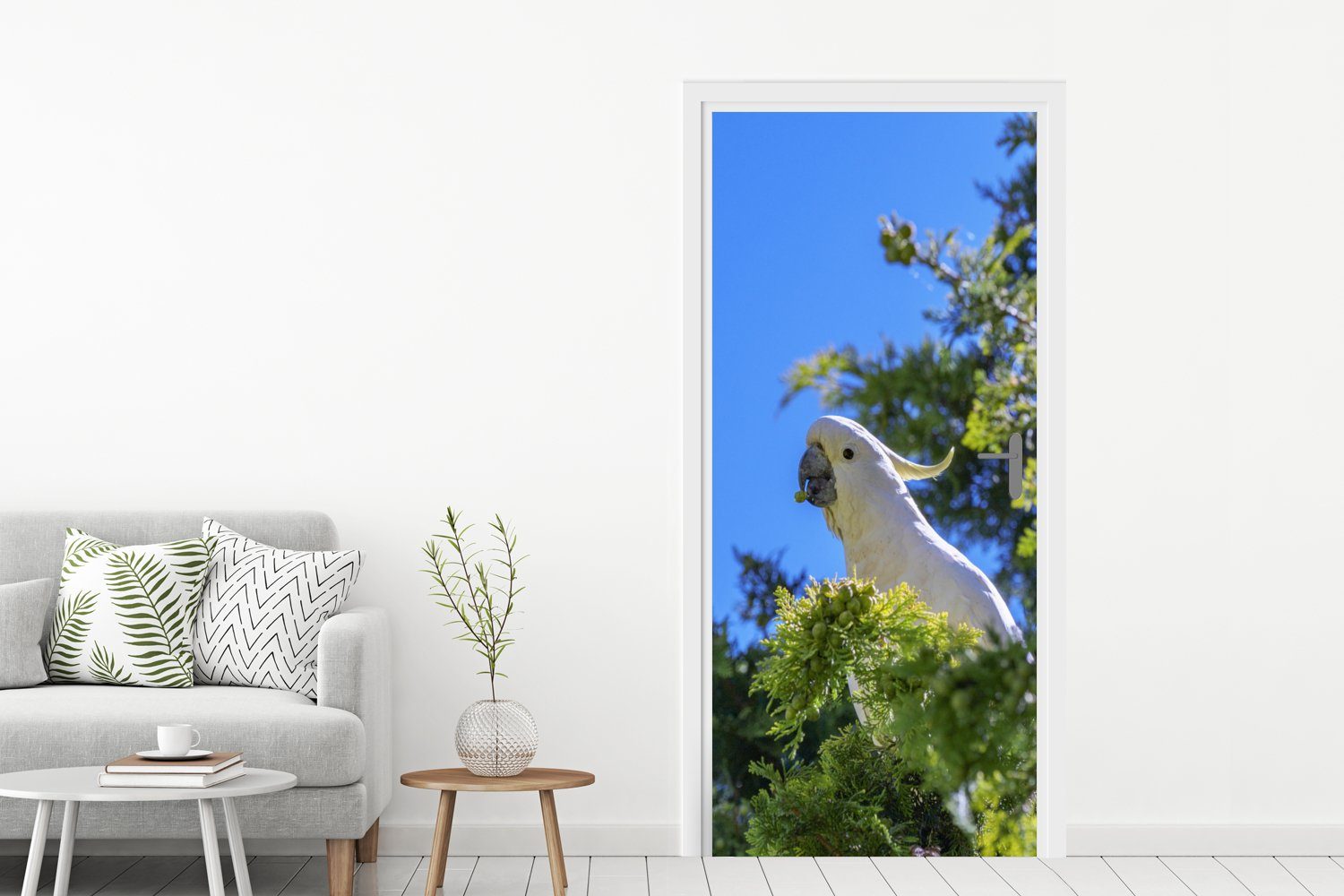75x205 (1 St), cm für Türaufkleber, Türtapete Baum, Weißer in einem Kakadu bedruckt, Matt, grünen MuchoWow Fototapete Tür,