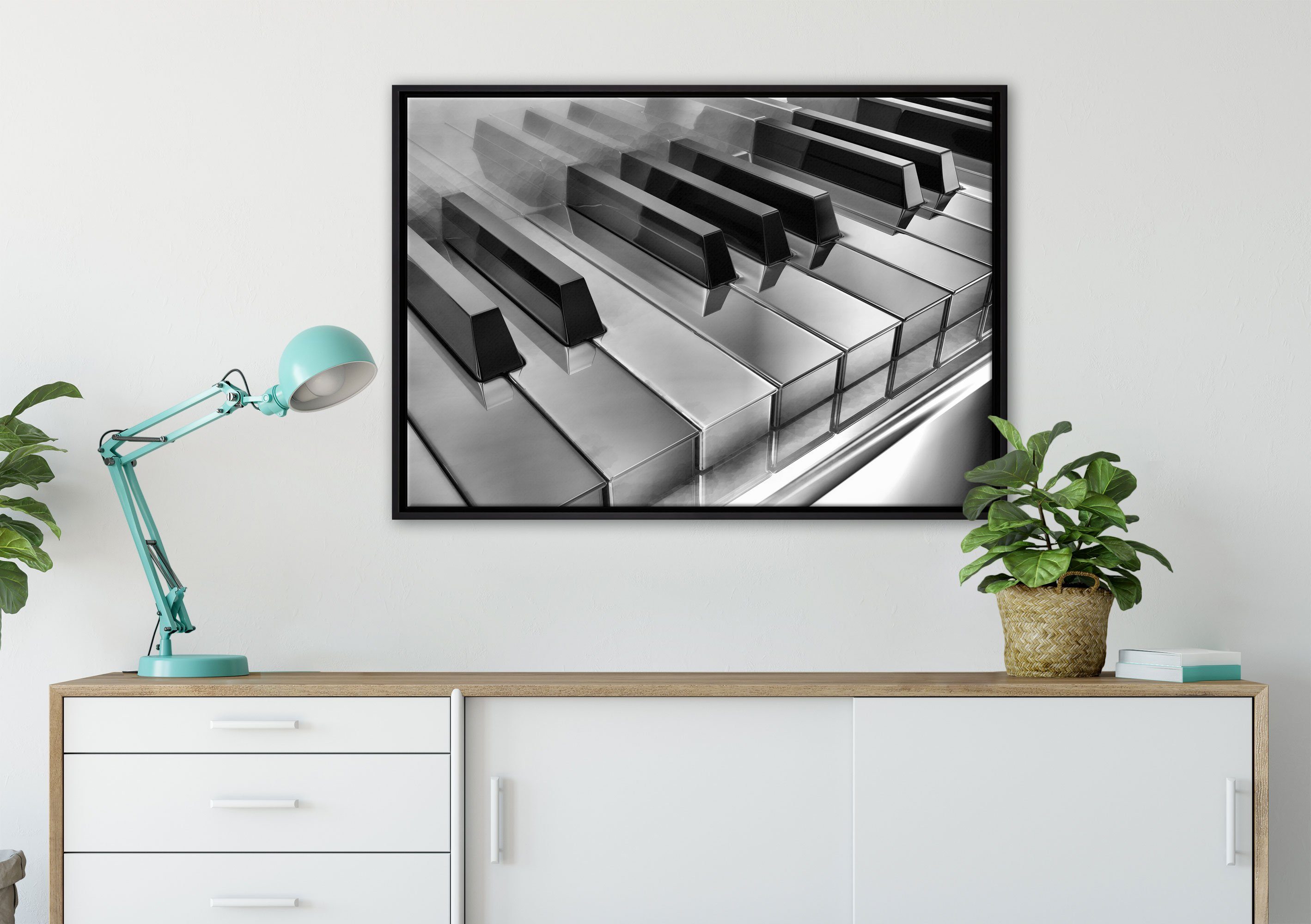 (1 Zackenaufhänger Piano St), Pixxprint inkl. Schattenfugen-Bilderrahmen Leinwandbild Klaviertasten, bespannt, gefasst, in fertig Leinwandbild einem Wanddekoration