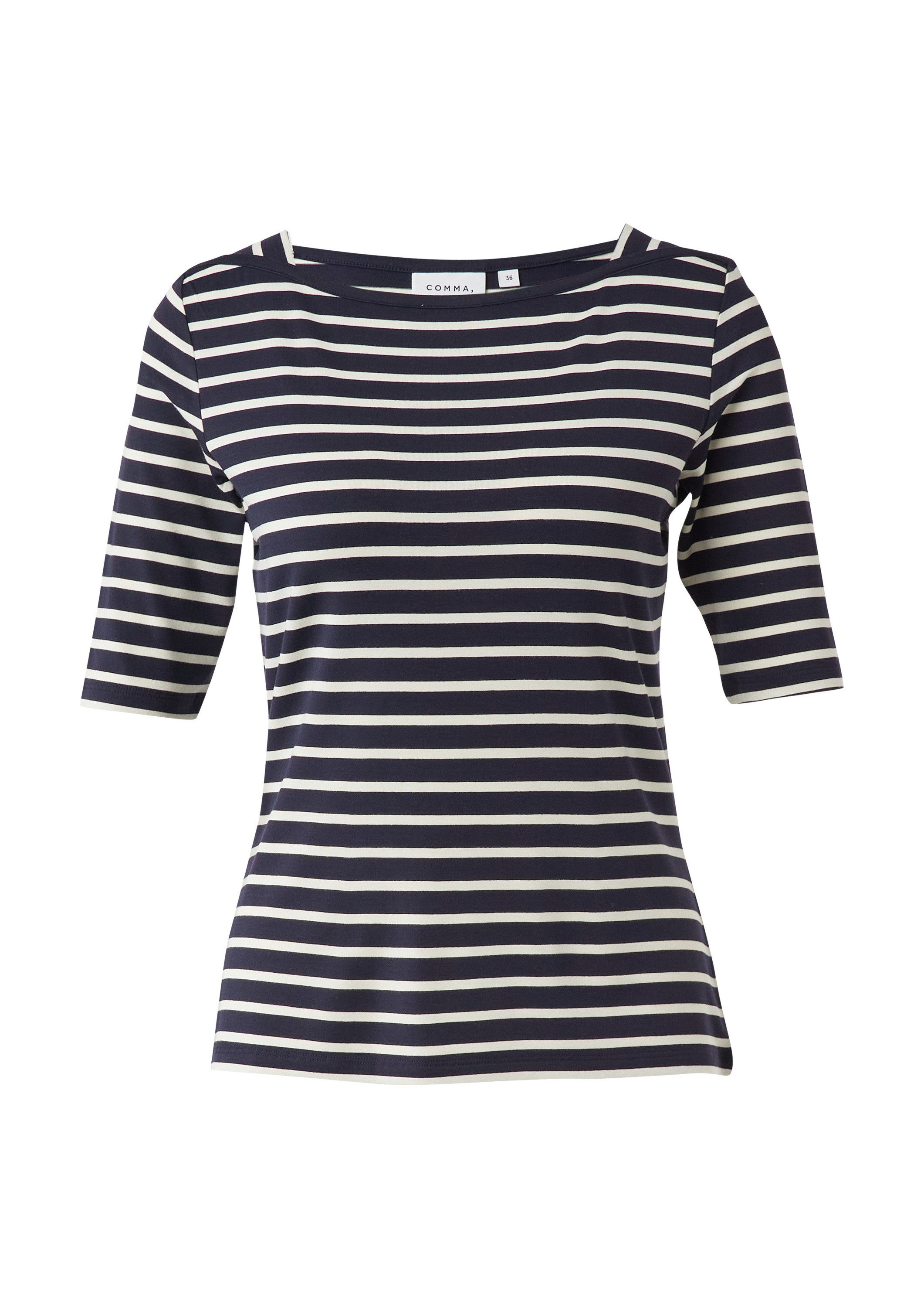 comma Kurzarmshirt T-Shirt Feminines Streifenshirt aus Viskosejersey