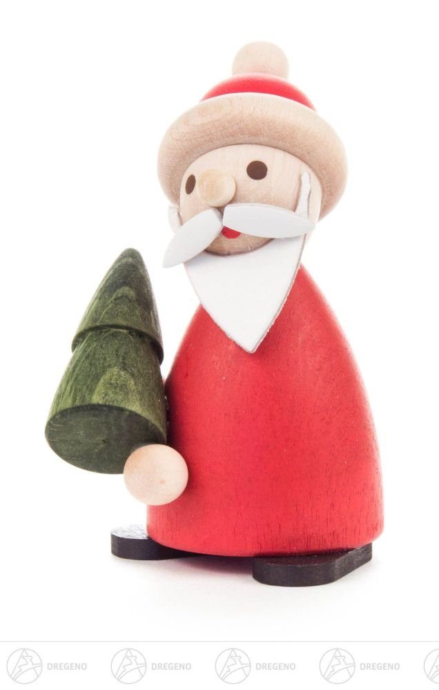 Dregeno Erzgebirge Weihnachtsfigur Weihnachtliche Miniatur Ruprecht mit Baum Höhe ca 7,5 cm NEU, mit Weihnachtsbaum