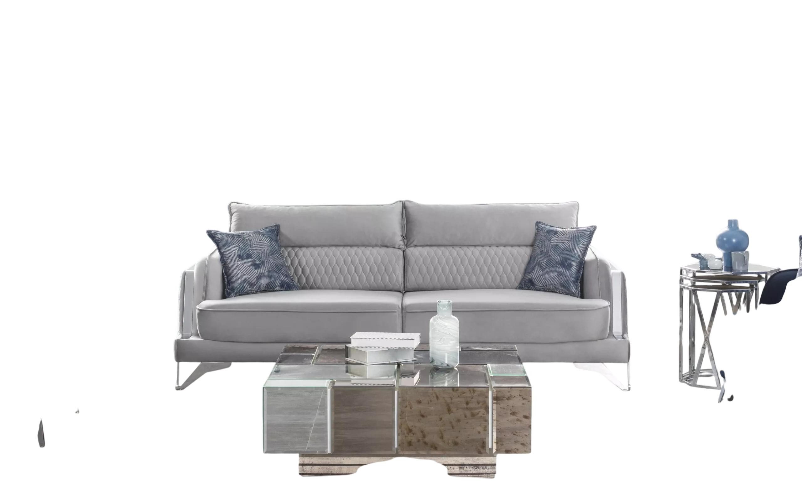 JVmoebel 3-Sitzer 3-Sitzer Sofa Dunkelblau aus Stoff mit Chromfüßen – Modernes Design, 1 Teile, Made in Europe