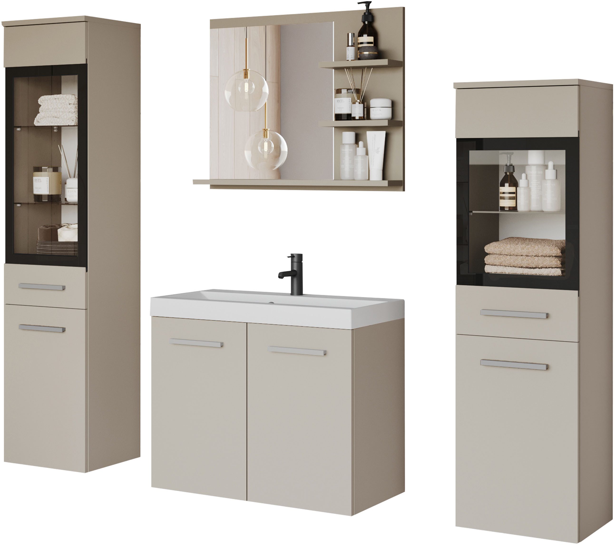 welltime Badmöbel-Set MADRIT, (Komplett-Set, 5-St., mit Waschbecken), Wasch günstig online kaufen
