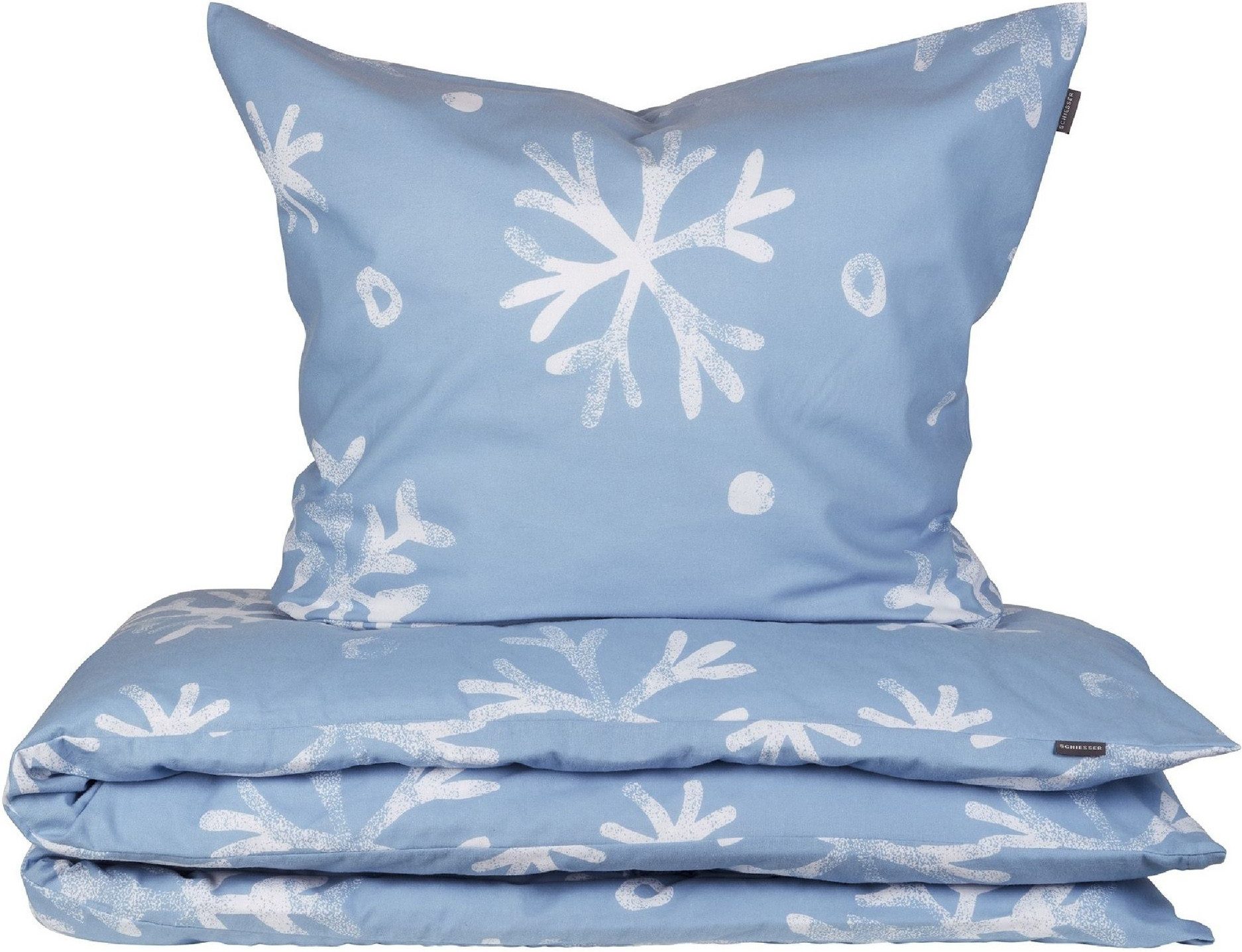 Schiesser Bettwäsche Skadi aus weicher Baumwolle mit weißen Schneeflocken, Feinbiber, 2 teilig, OEKO-TEX® MADE IN GREEN-zertifiziert