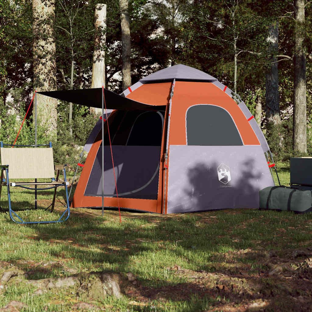 furnicato Faltzelt Campingzelt Kabine 260x217x150 cm Grau-Orange, (1 tlg), Wetterfestes Familienzelt für 4 Personen mit Quick-Release-System