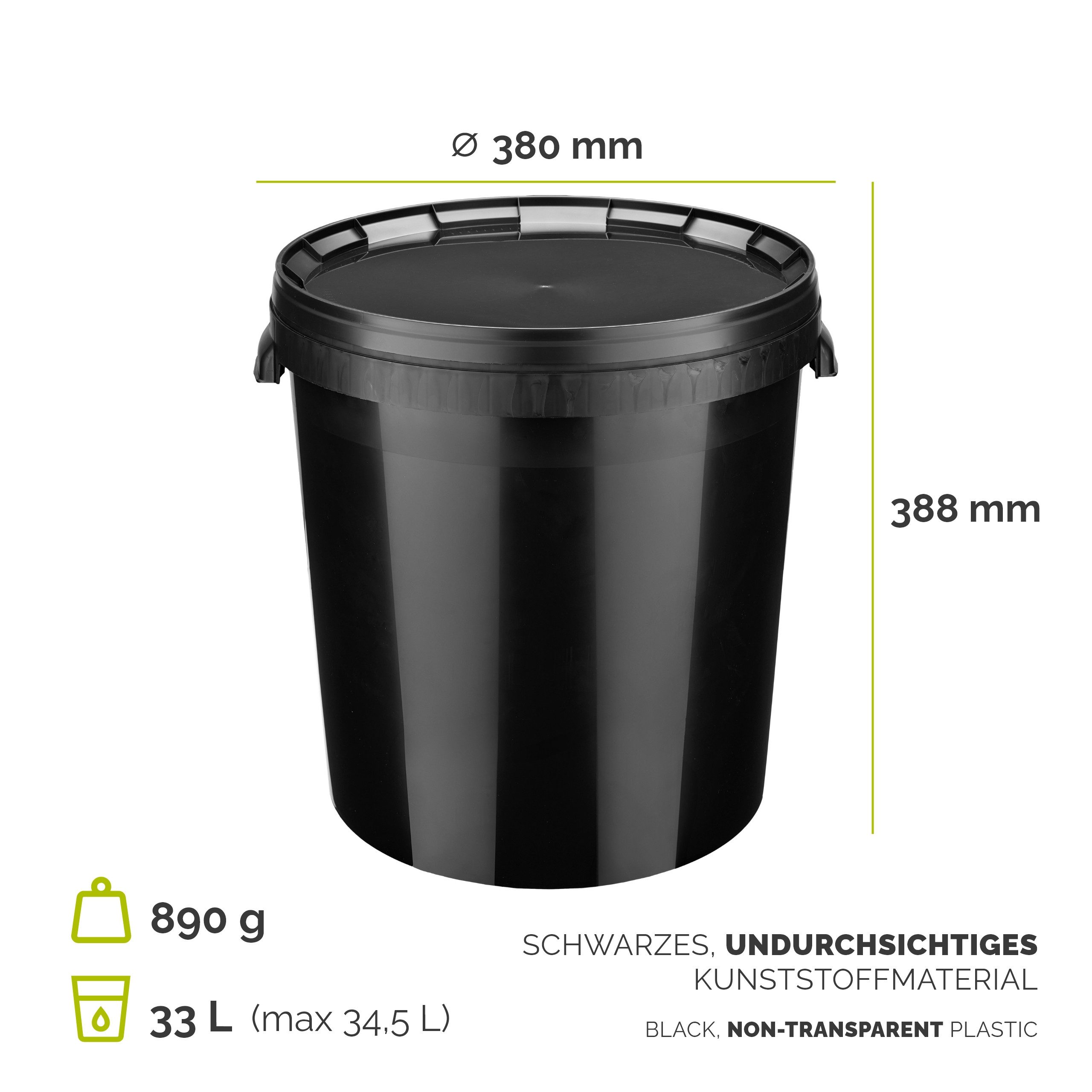 Garronda Putzeimer Eimer mit Deckel 30 L für Lebensmittel und Chemikalien GD-0117, (1-tlg), Schwarz