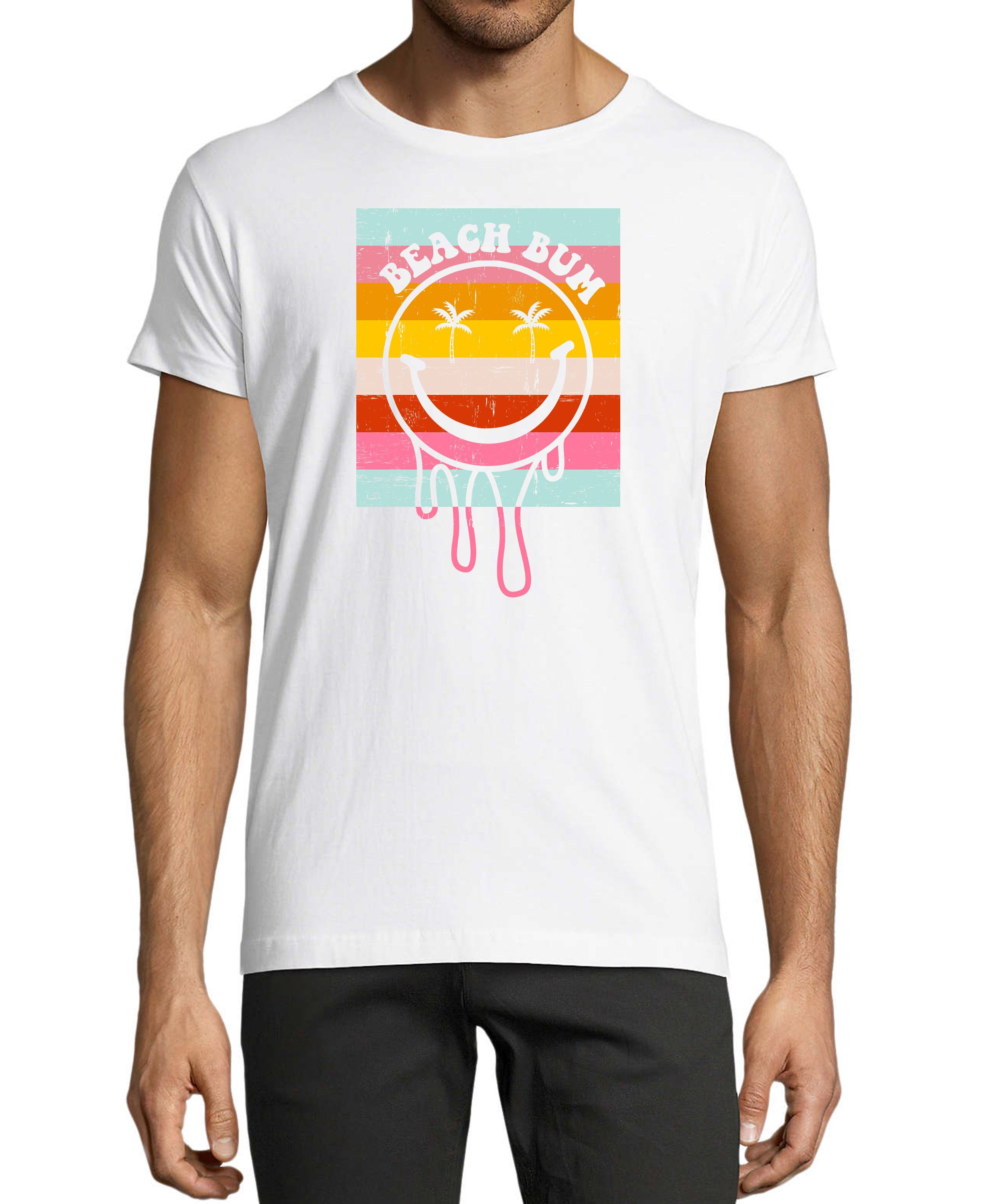 Regular Smiley - Smiley Baumwollshirt Beach T-Shirt Bum mit Fit, Bunter i291 MyDesign24 Print Aufdruck weiss Herren Shirt