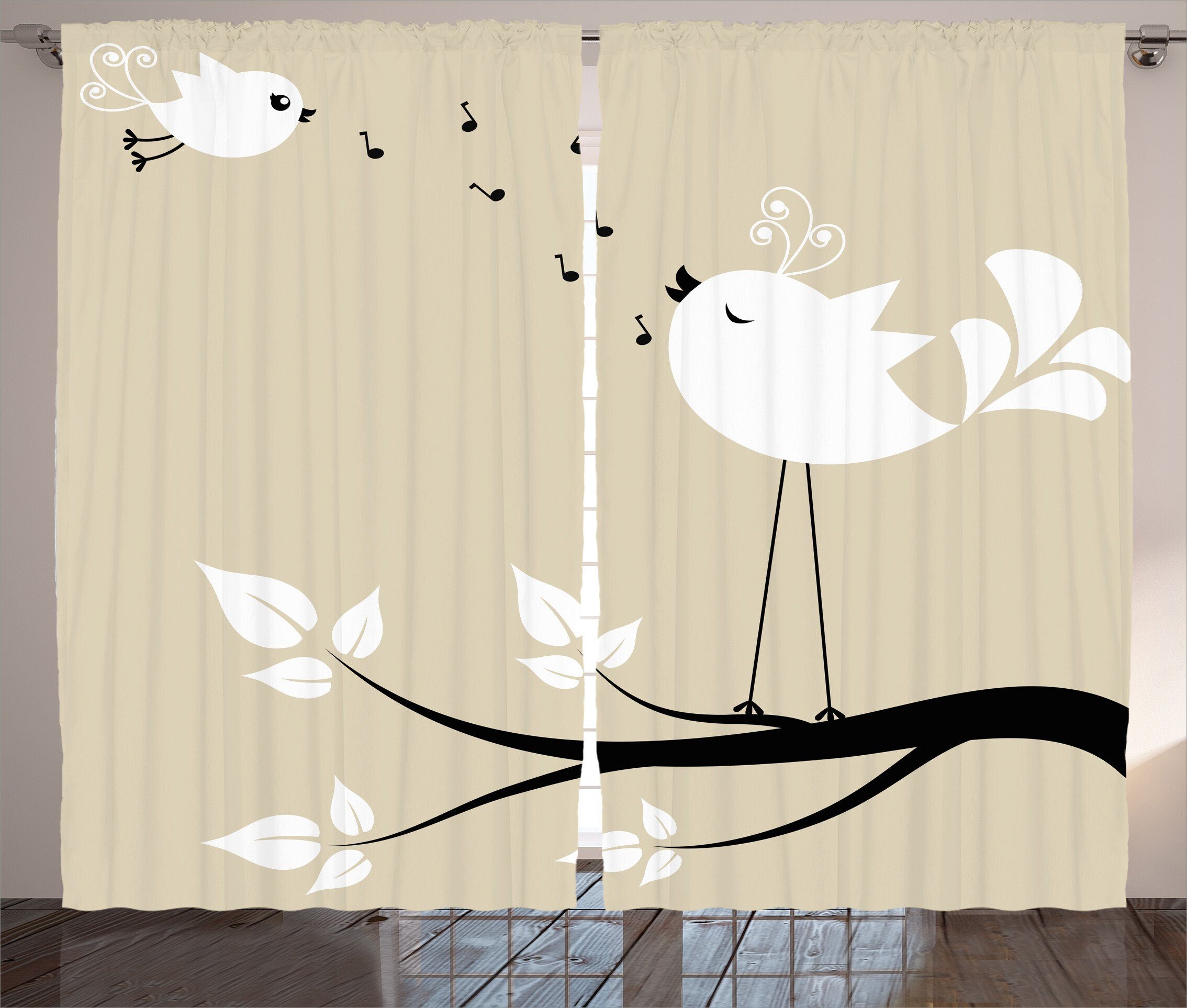 Gardine Schlafzimmer Kräuselband Vorhang mit Schlaufen und Haken, Abakuhaus, Liebe 2 Vögel auf einem Ast