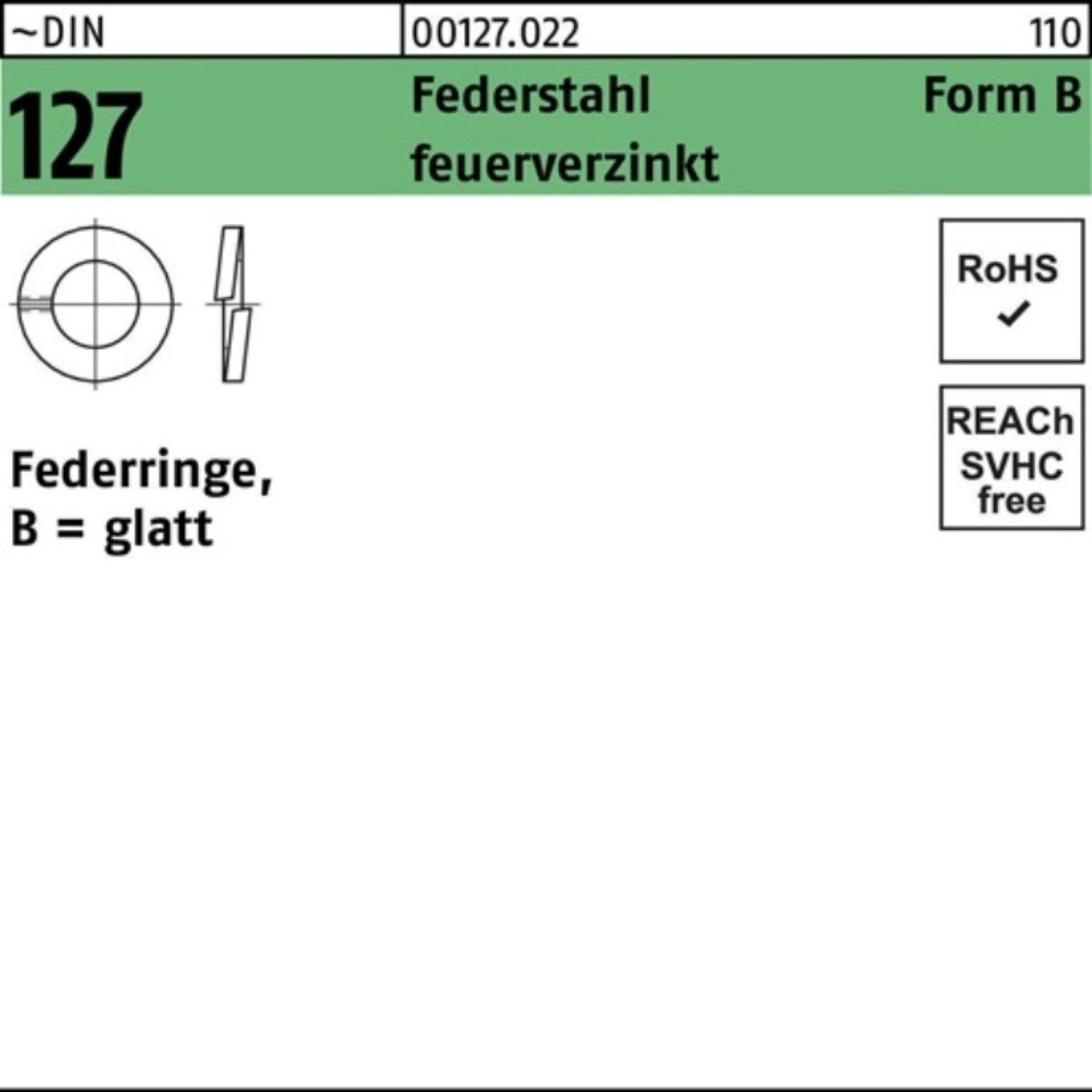 Reyher Federring 100er Pack Federring DIN 127 B 20 Federstahl feuerverz. 100 Stück ~DI