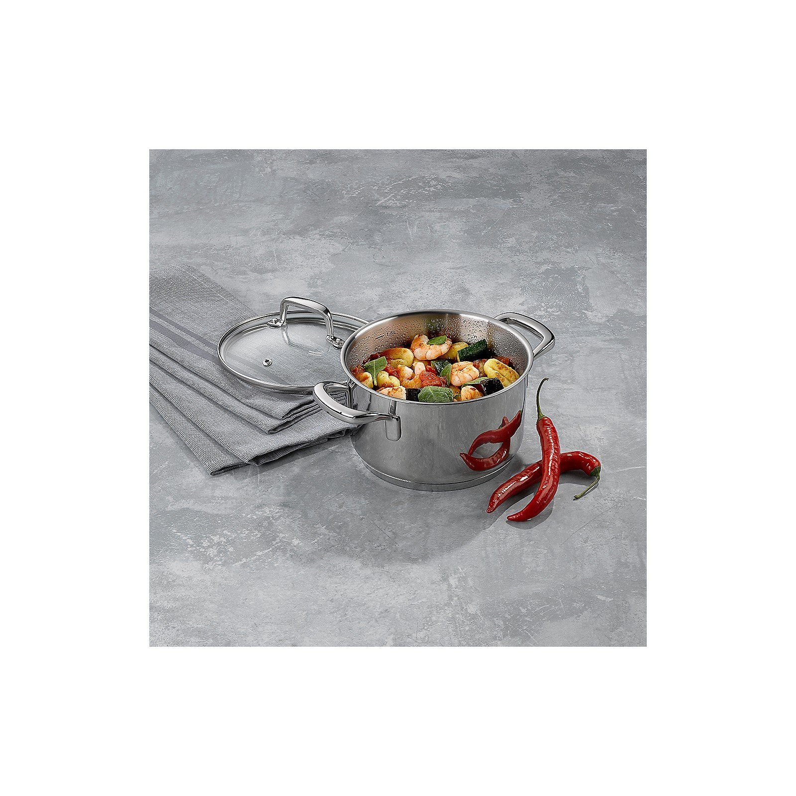 Auslassventil, 180°C 18, Edelstahl Allherdboden, 10, Innenskala, mit Flavoria, Glasdeckel Kochtopf kela bis