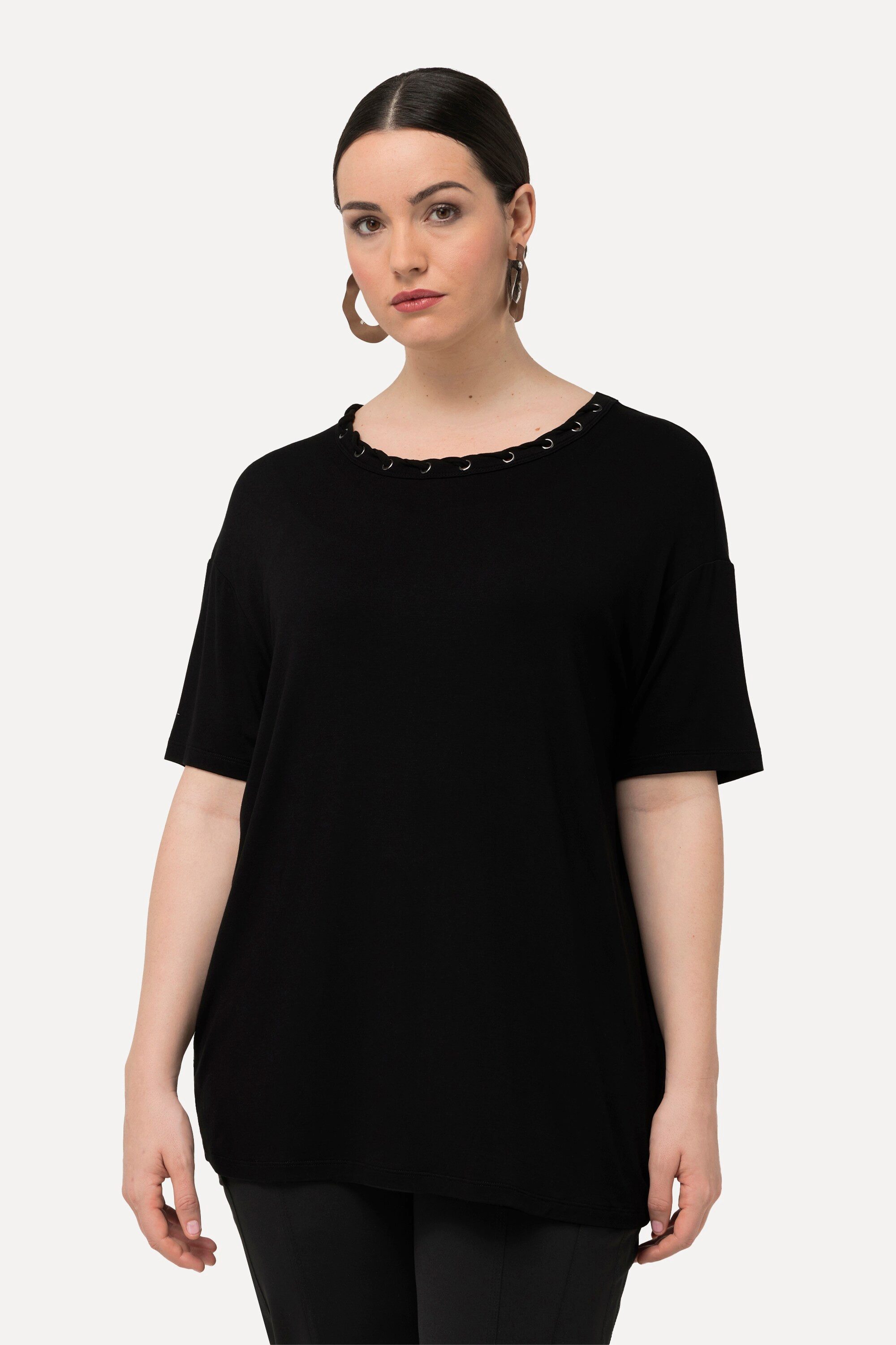 Ulla Popken T-Shirt T-Shirt Ösen Zierband günstig online kaufen