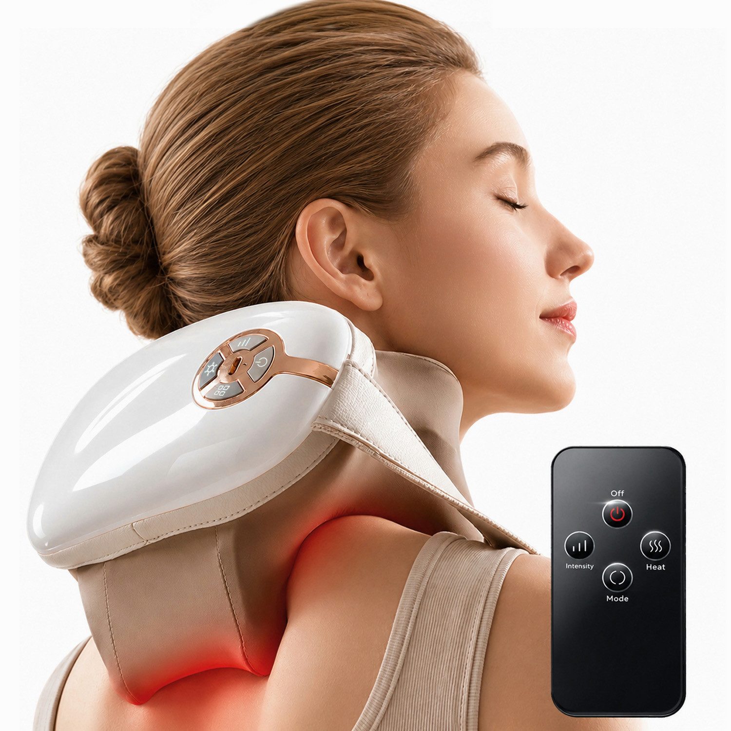 Futicare Nacken-Massagegerät mit Fernbedienung und Wärmefunktion, 6D, 4 Massageköpfe, 4 Modi, 3 Intensitäten, zur Entspannung bei Verspannungen an Nacken, Rücken und Schultern