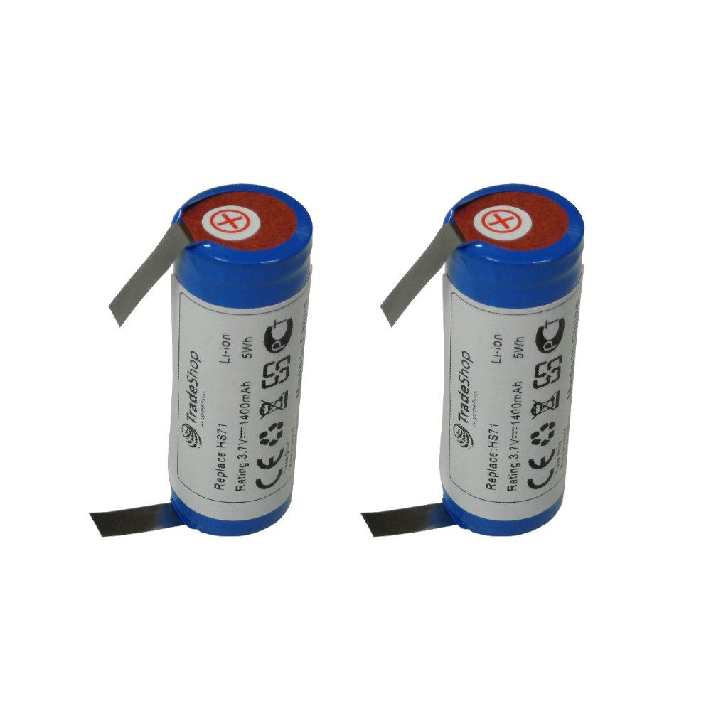 Trade-Shop 2x Akku 3,6V/3,7V 18500-Zelle 52mm x 18,5mm mit U-Lötfahnen 5mm Akku Li-Ion 1400 mAh (3,7 V)