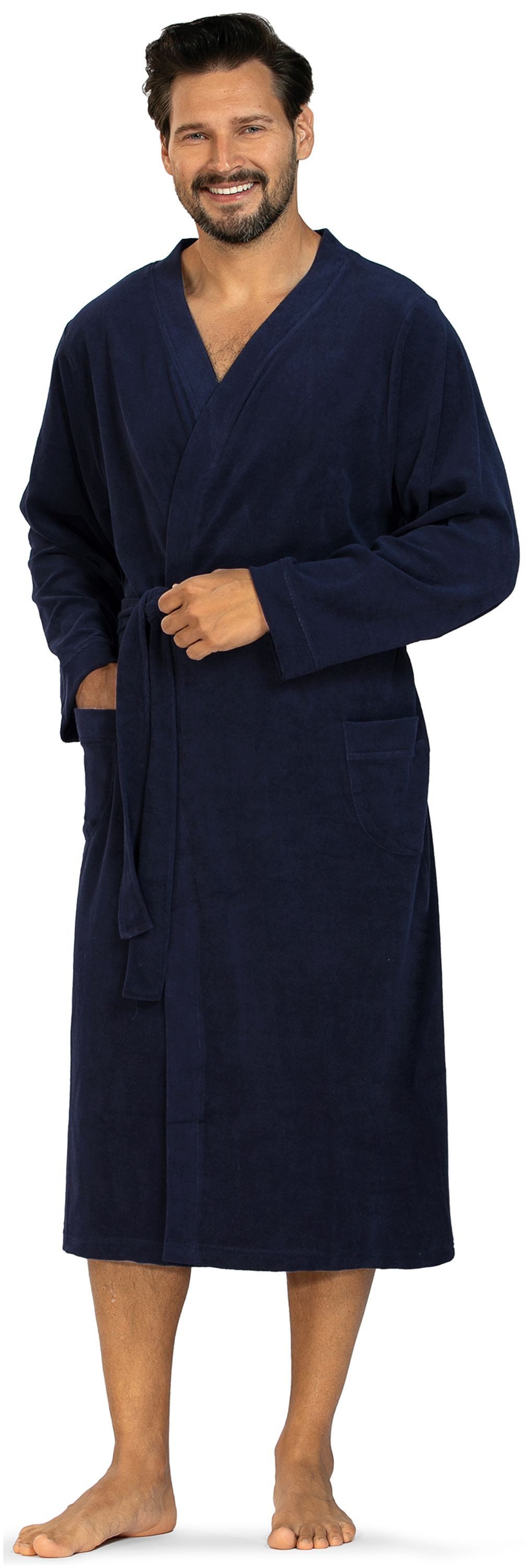 Comte Herrenbademantel Lunar Lounge, Baumwolle, Kimono-Kragen, Gürtel, Herren Morgenmantel Langform Kimono ca.125cm Leichtfrottee Taschen