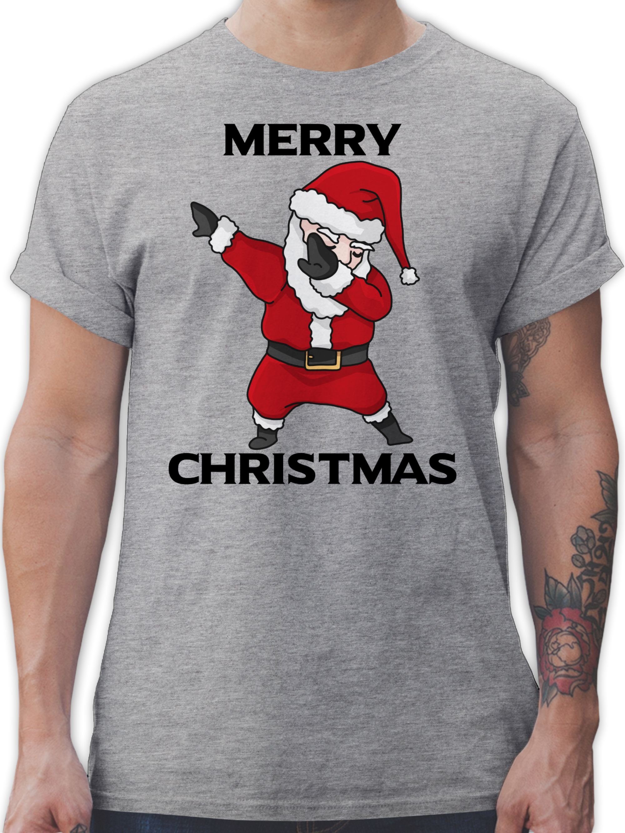 Shirtracer T-Shirt Dabbing Weihnachtsmann Weihachten Kleidung 2 Grau meliert
