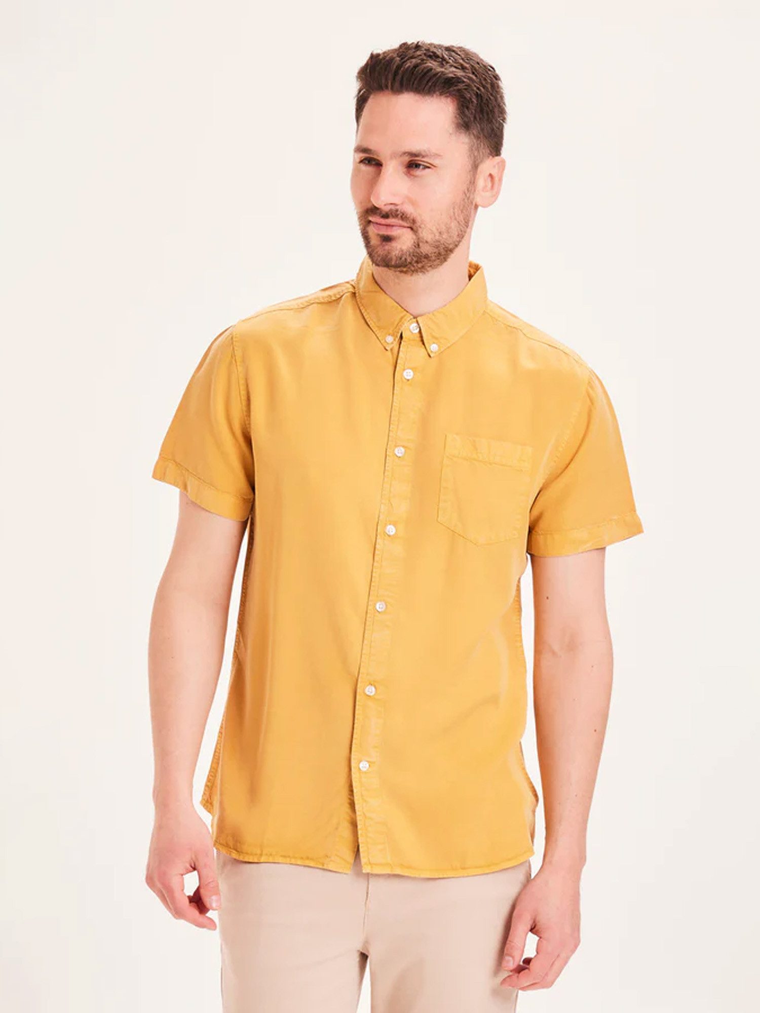 KnowledgeCotton Apparel Kurzarmhemd LARCH Tencel garment dyed SS custom fit shirt