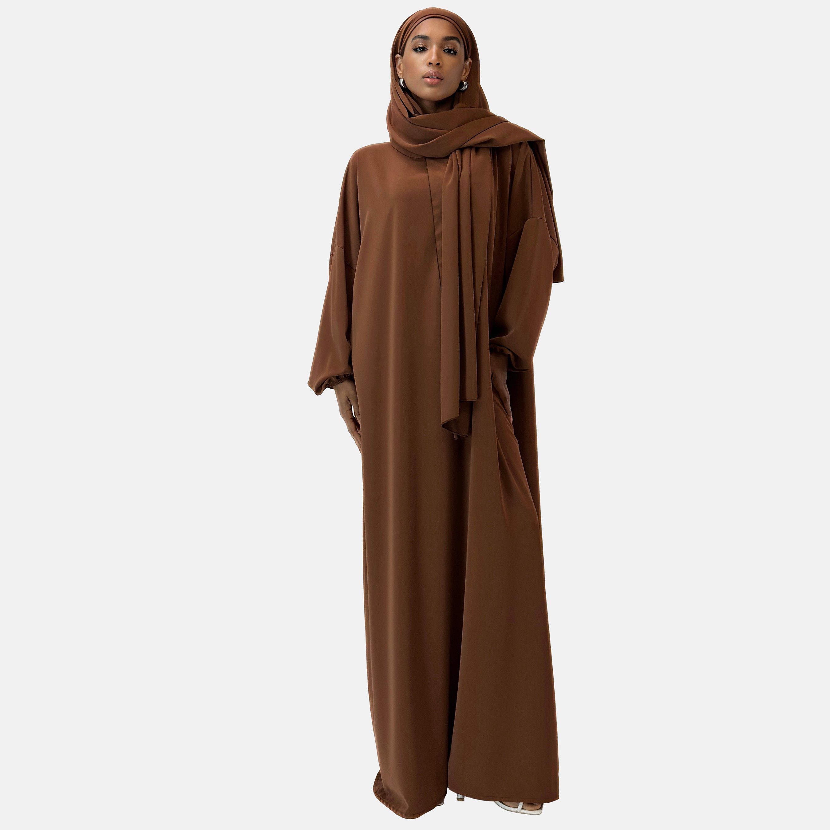 Elara Maxikleid Elara Damen Abaya mit Kopftuch (1-tlg)