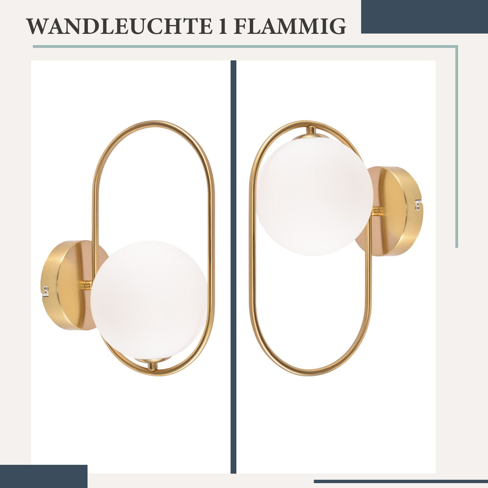 ZMH Wandleuchte Modern Innen Wandlampe aus Glas Flurlampe Gold G9, LED wechselbar, ohne Leuchtmittel