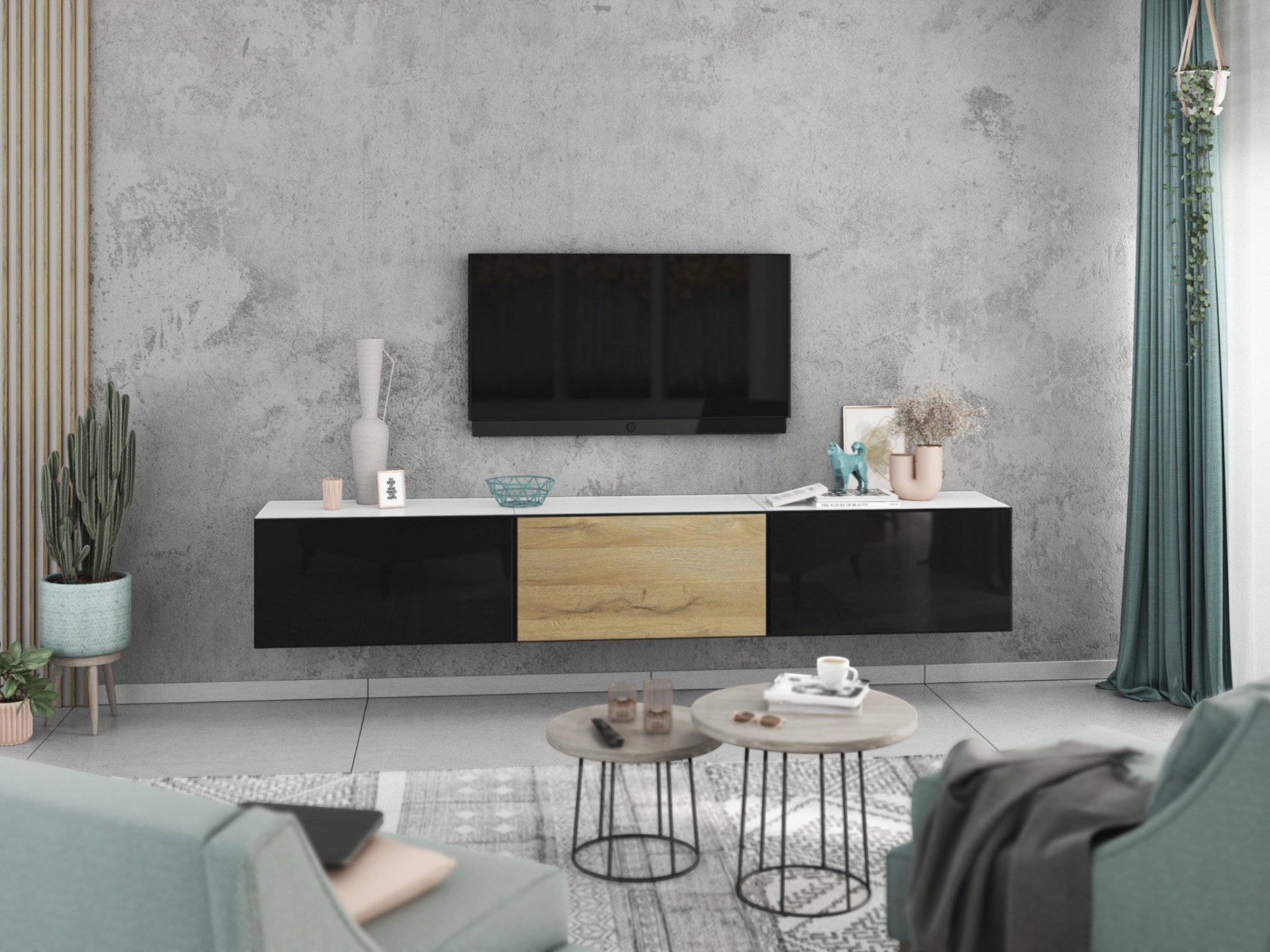 moebel-dich-auf Lowboard VARIANTO 4 (3 tlg., 228 cm breit, TV-Schrank bestehend aus 3 Schränken mit Klappe), stehend und hängend