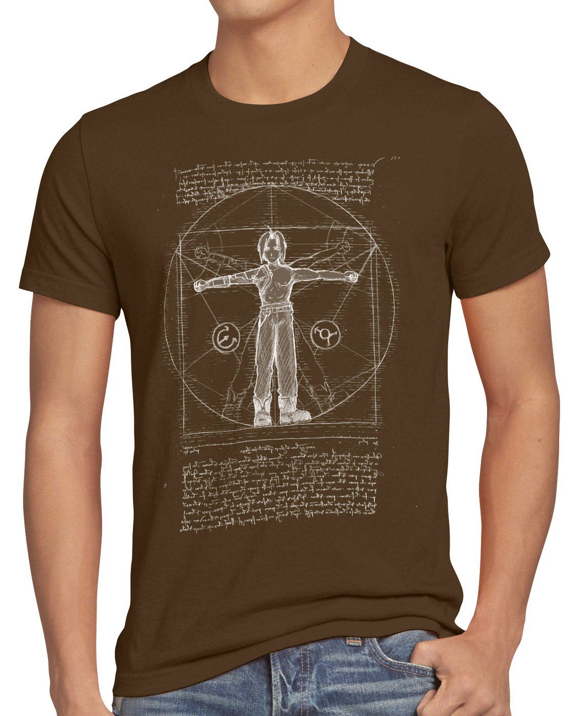 style3 Print-Shirt Herren T-Shirt Vitruvianischer Edward alchemist anime manga japan full metal braun