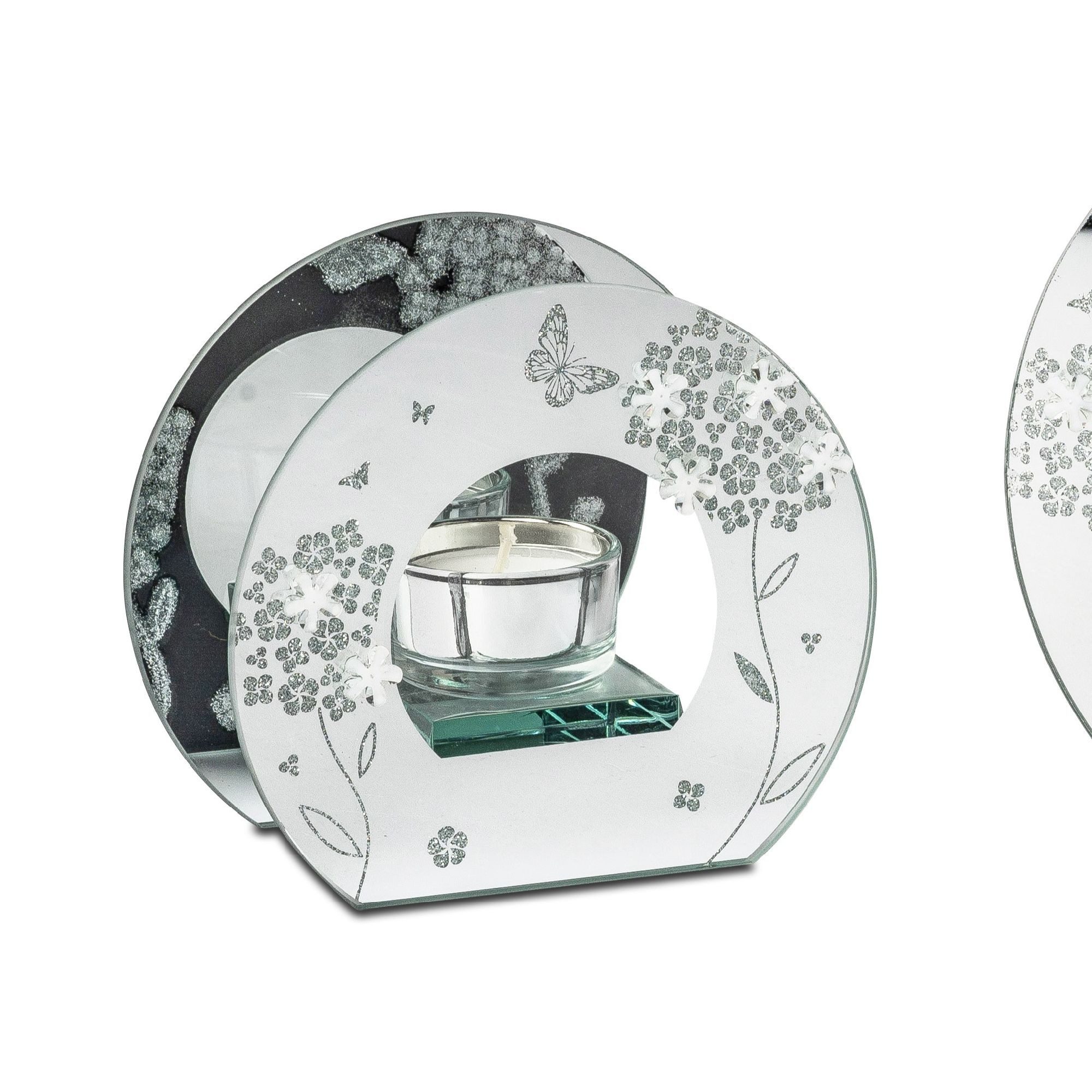 formano Teelichthalter Frühlingszeit, Spiegelglas, Silber, Motiv: Blumen
