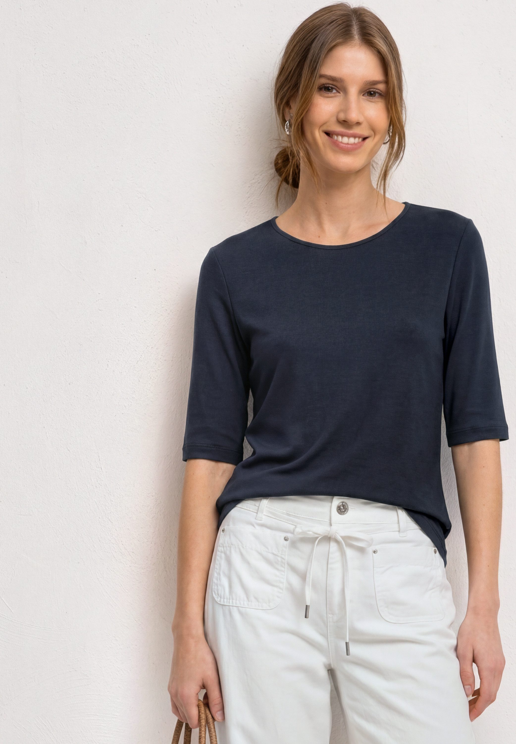 STREET ONE Kurzarmshirt Sommershirt mit Rundhals - Unifarbe
