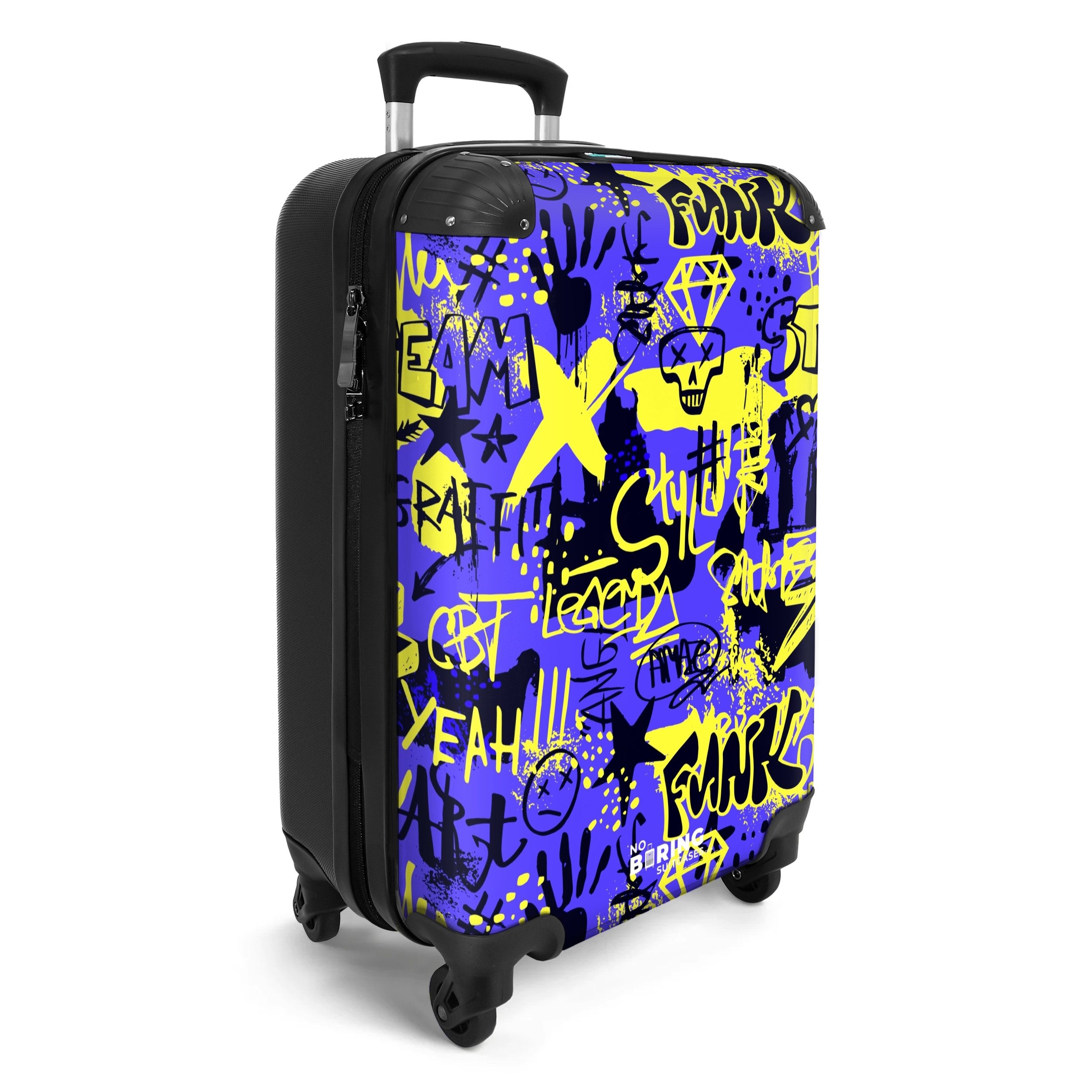 NoBoringSuitcases.com© Hartschalen-Trolley Gelbes und schwarzes Graffiti günstig online kaufen