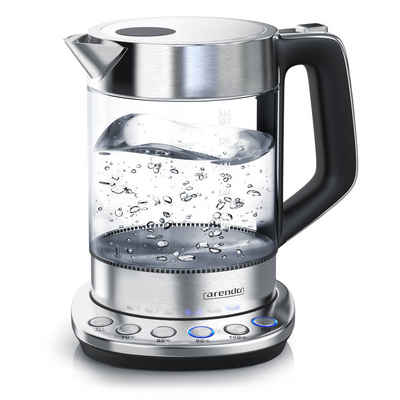 Arendo Wasserkocher, Edelstahl Glas Wasserkocher mit Basisstation Solid Control 1,5 Liter