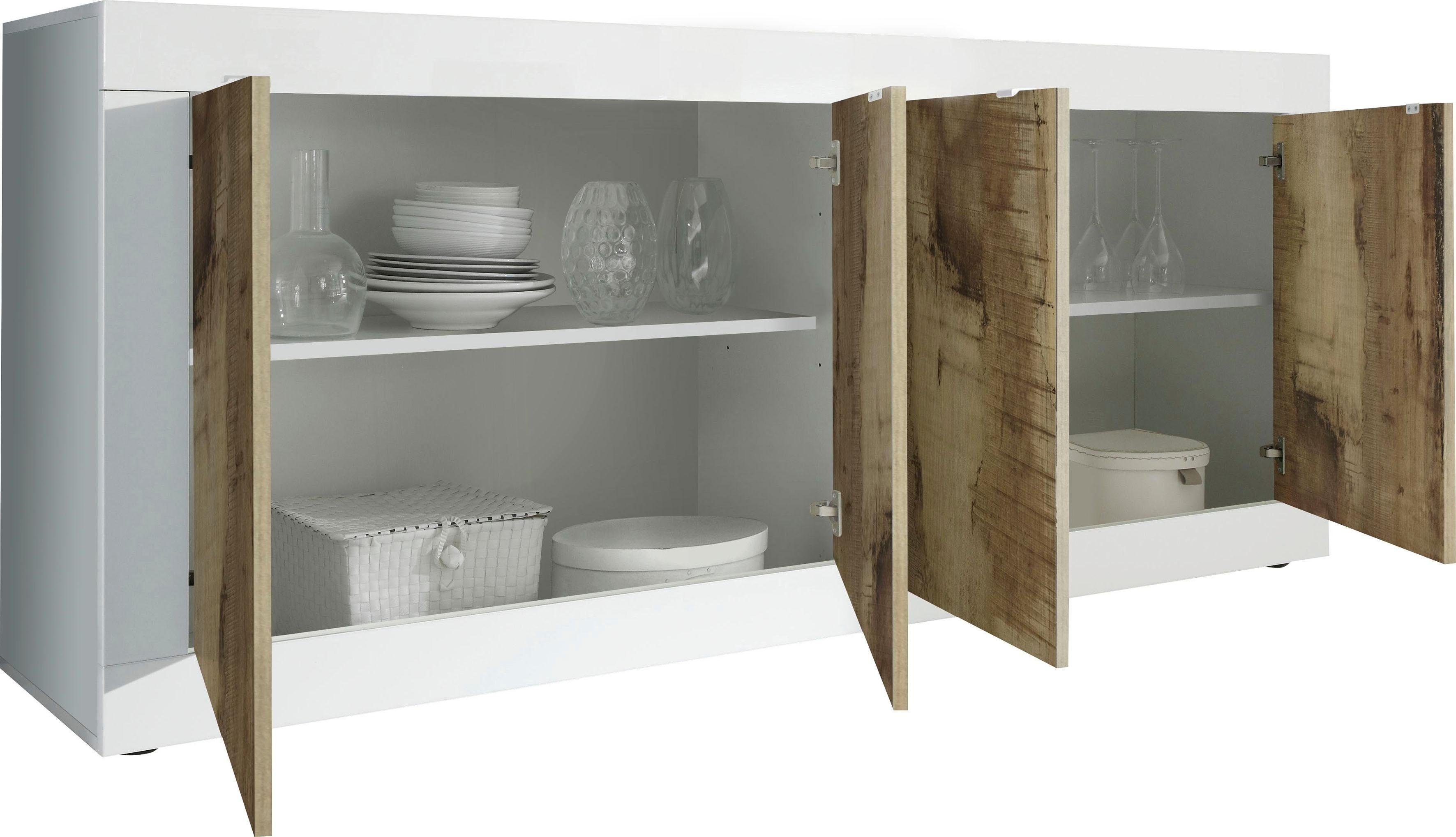 Home affaire Sideboard Basic Breite 207 cm, Kommode 4 Türen, Anrichte, Metallgriff, moderne Rahmenoptik, viel Stauraum, Farbauswahl