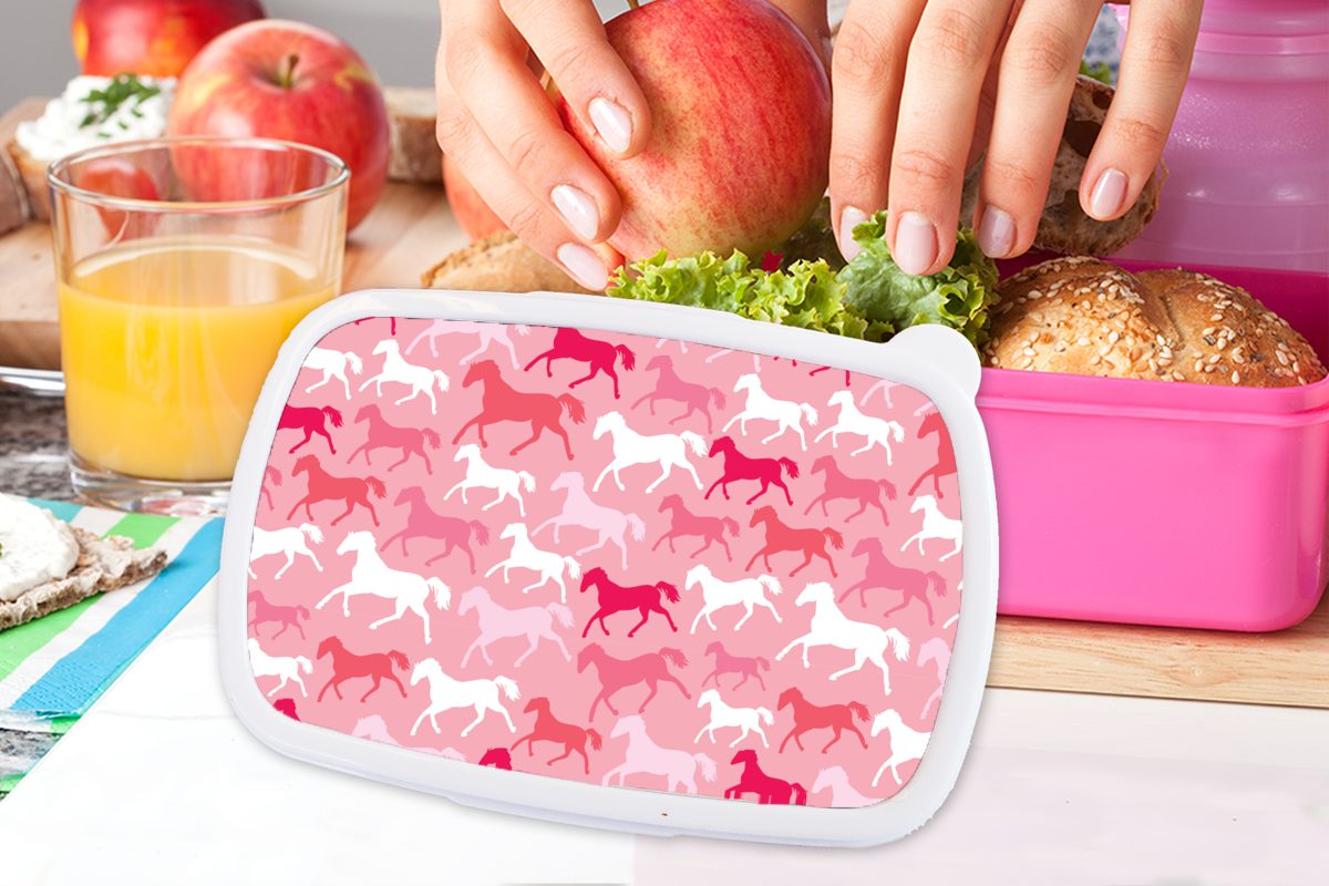 - Lunchbox Kunststoff Pferde - Erwachsene, Brotbox Snackbox, Mädchen, für Tiere MuchoWow Mädchen - Mädchen, Brotdose - Kunststoff, - Kinder Rosa Kinder, (2-tlg),