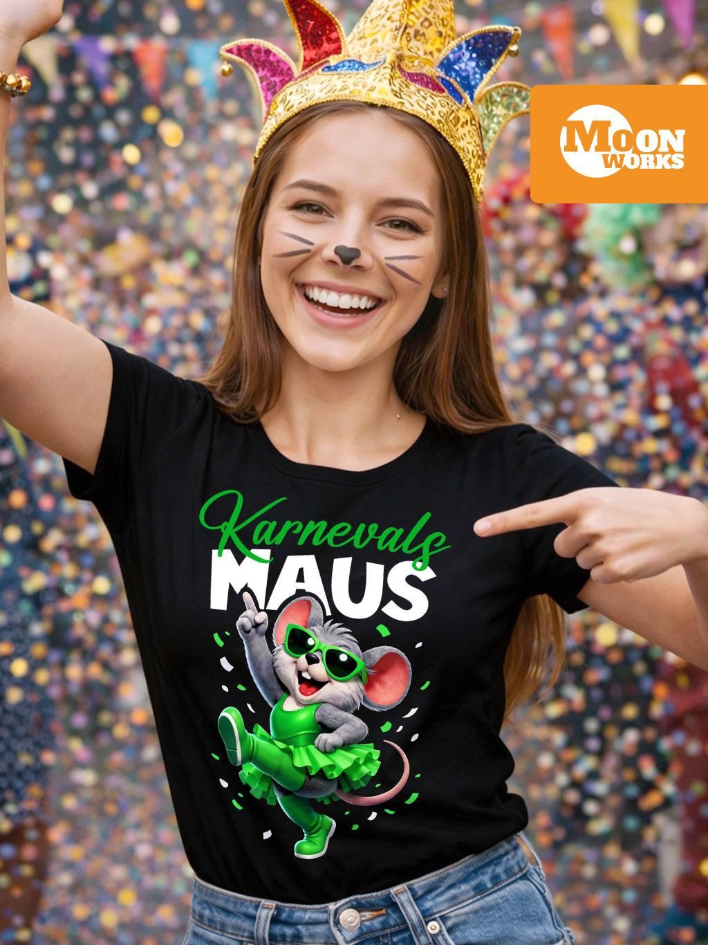 MoonWorks Print-Shirt Damen T-Shirt Karnevalsmaus Gruppenkostüm Fasching Karneval Ersatz mit Print