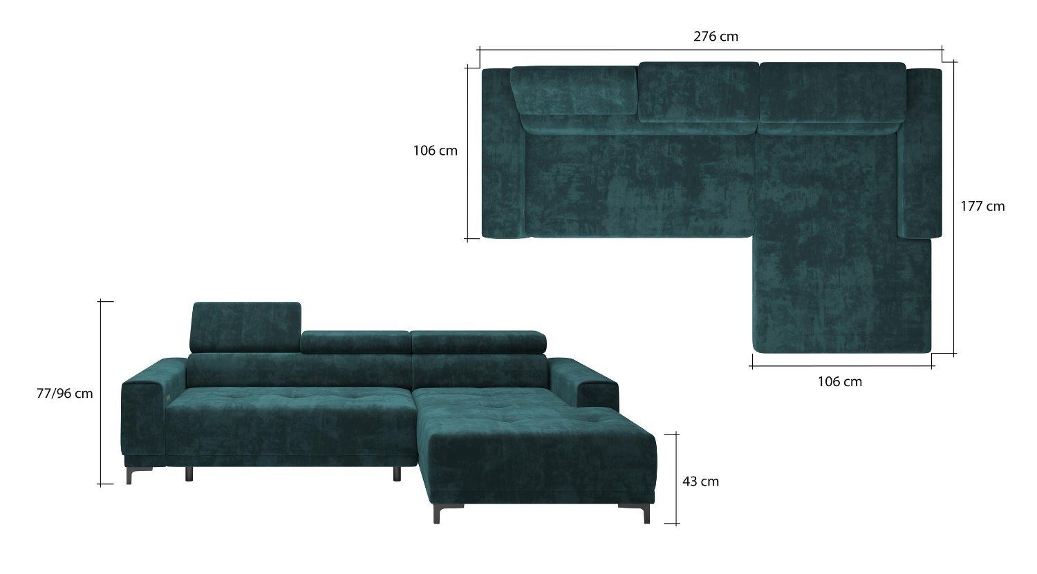 JVmoebel L Couch Grün Form Sofa Modern Ecksofa, Designer Wohnlandschaft Stoff Ecksofa