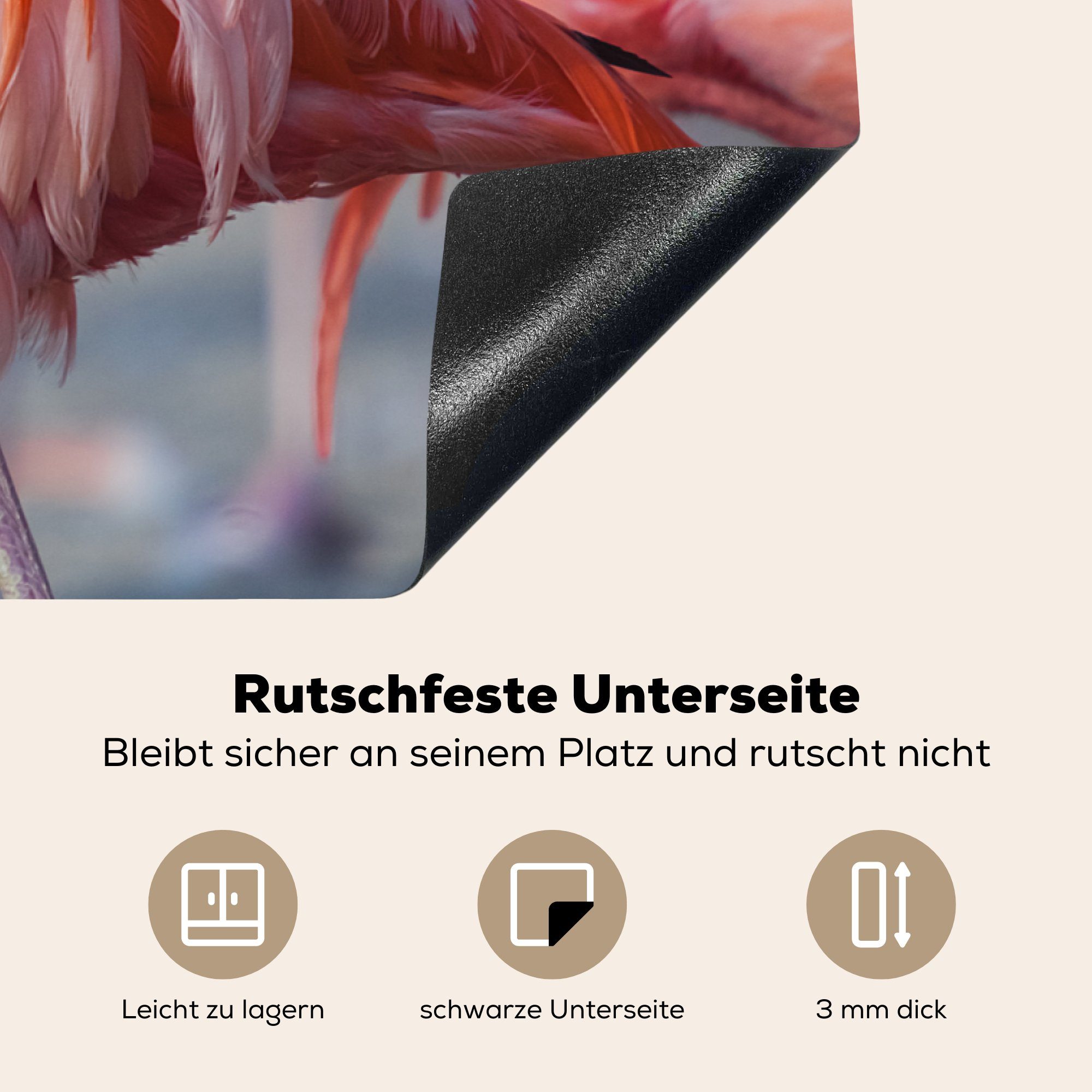 für Ceranfeldabdeckung, Arbeitsplatte MuchoWow Vogel (1 Flamingo - Tiere küche tlg), - Rosa, cm, 81x52 Herdblende-/Abdeckplatte Vinyl, -