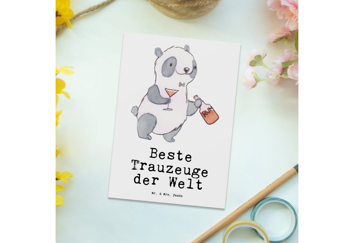Thumbnail - Mr. & Mrs. Panda Postkarte Panda Bester Trauzeuge der Welt - Weiß - Geschenk, Schenken, Postkart, Witzige Sprüche