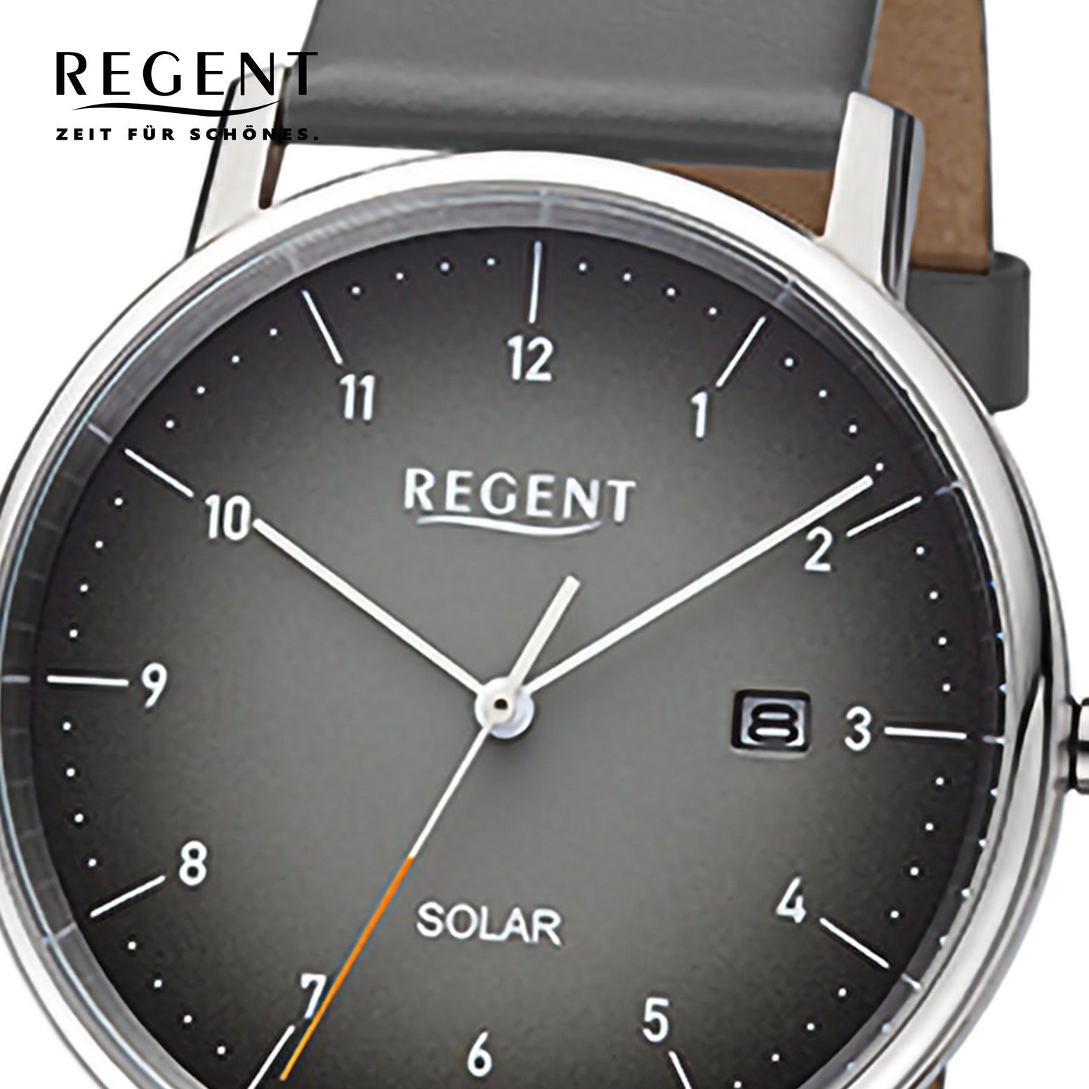 Regent Solaruhr Regent Herren Solaruhr Analog Lederarmband, (Solaruhr), Herren Solaruhr rund, extra groß (ca. 39mm), Lederarmband