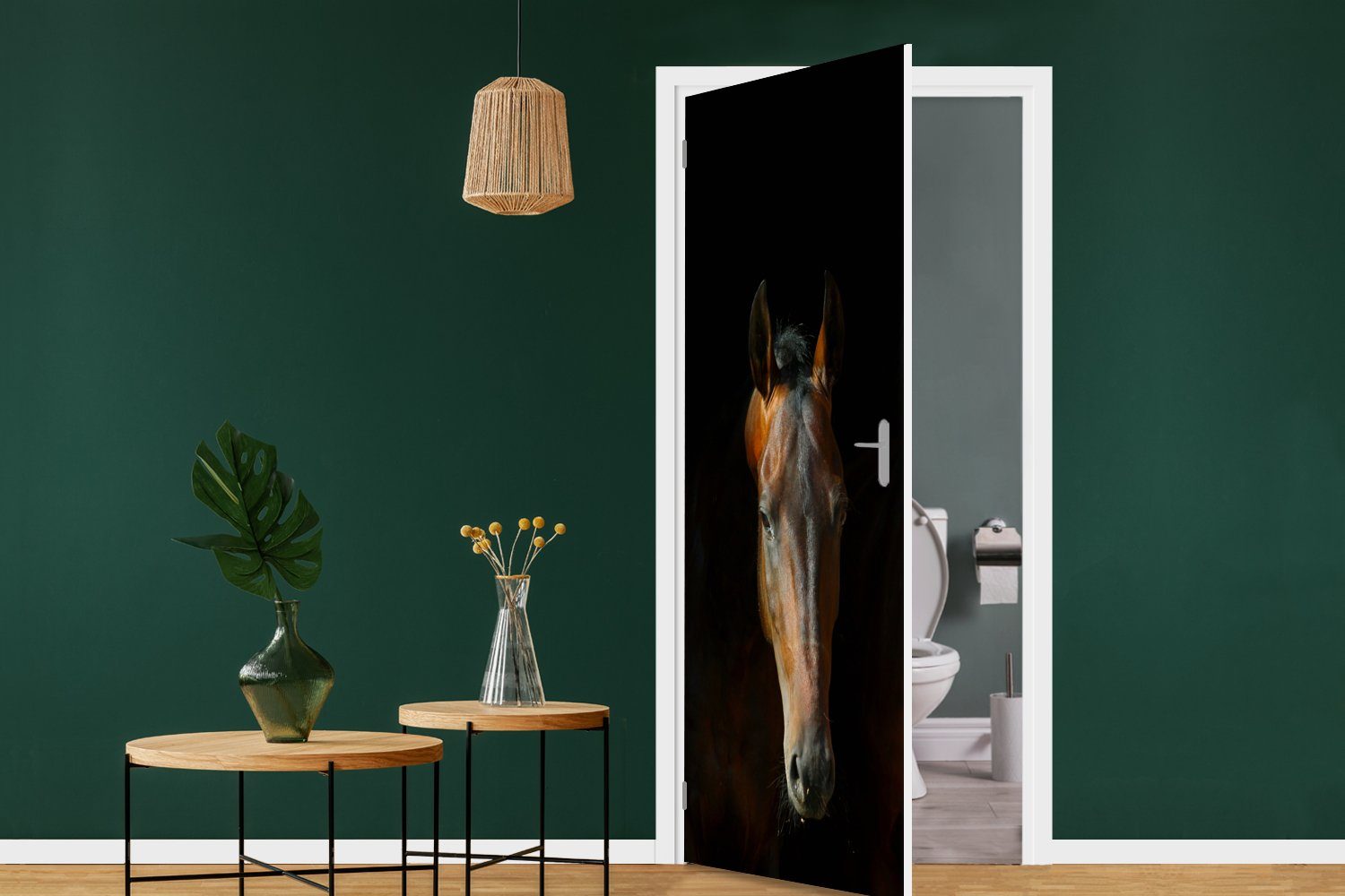 Tiere bedruckt, - Pferde - für Tür, Fototapete Matt, cm Türaufkleber, St), 75x205 Braun, (1 MuchoWow Türtapete