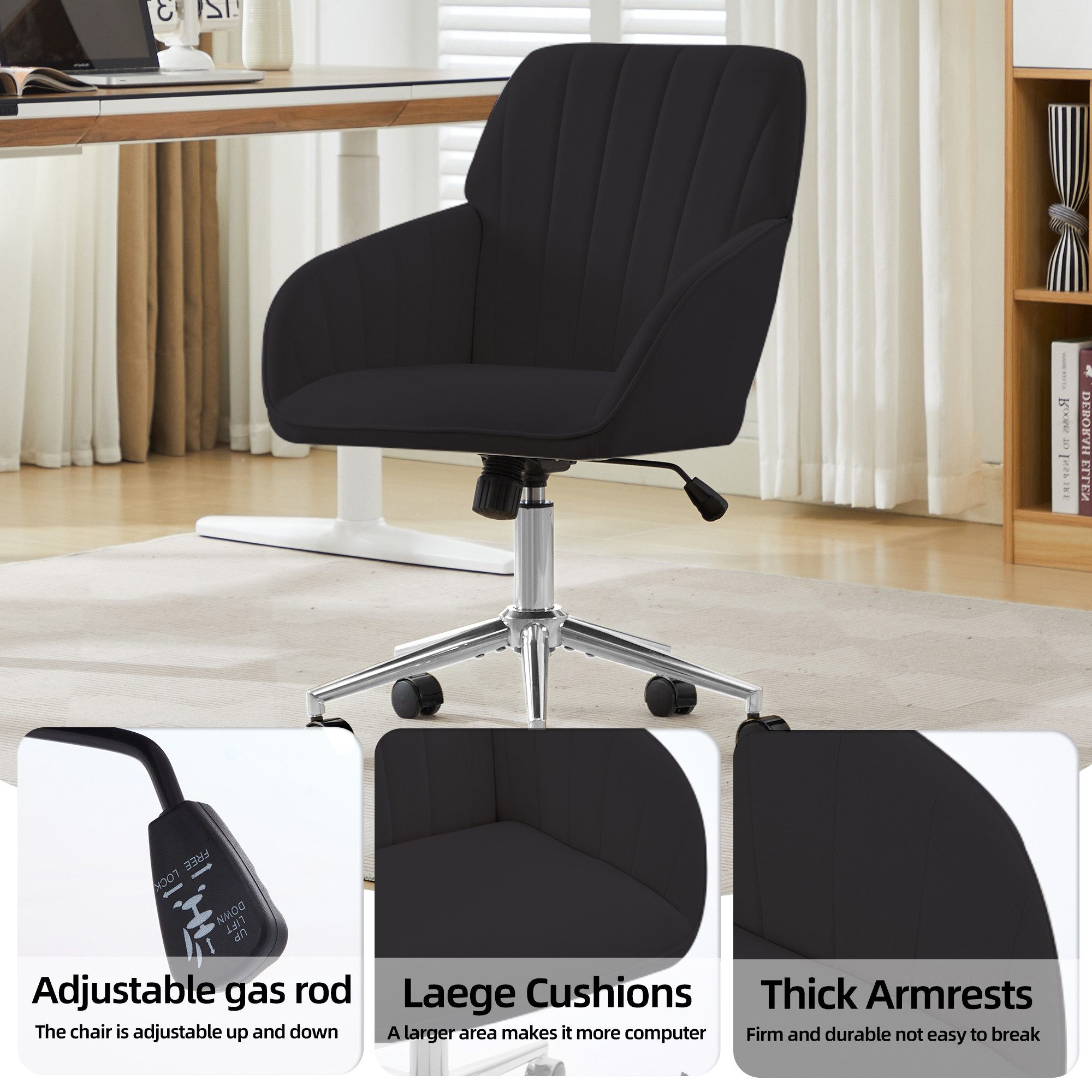 BlingBin Bürostuhl Höhenverstellbarer Schminkstuhl,Drehstuhl,U-förmiger Tiefsitz (1 Stück, 1 St), ergonomischer,mit Rückenlehne für Arbeitszimmer, Schlafzimmer
