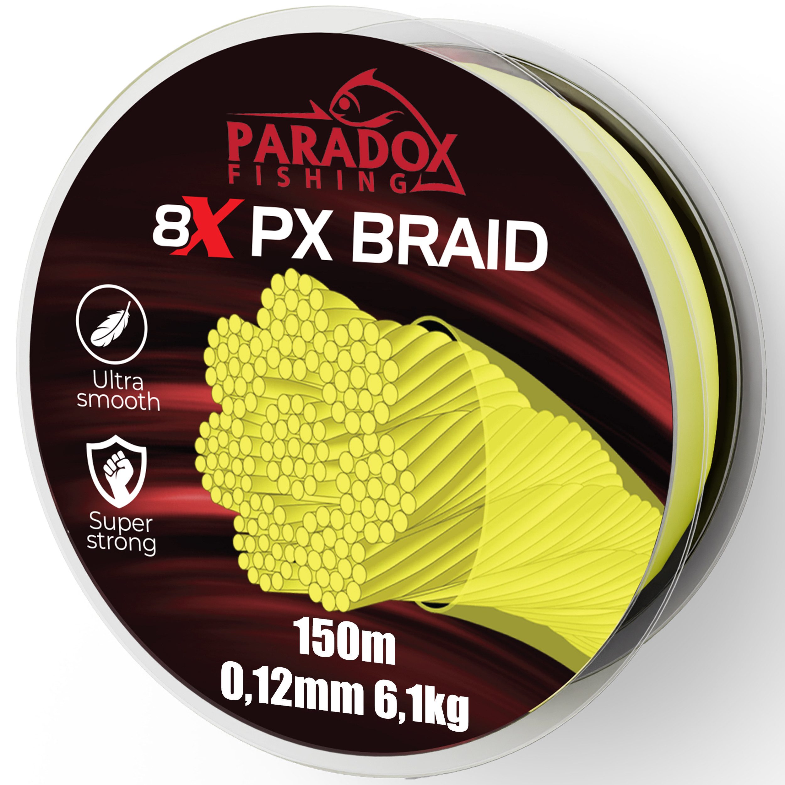 Paradox Fishing Angelschnur 8x geflochten PX, 150 m Länge, -500m Länge, 0,07mm-0,28mm, Chartreuse gelb, 4,6kg-18,5kg