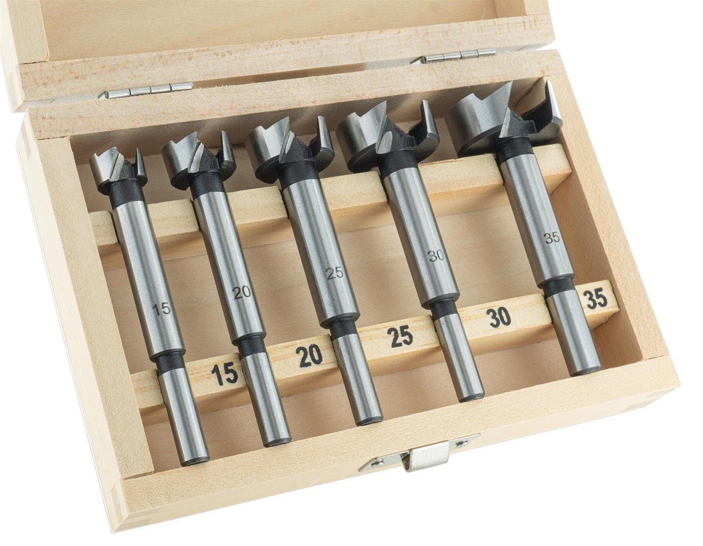 ENT European Norm Tools Holzbohrer 25100 5-tlg. Forstnerbohrer Set, (Holzbohrer-Set), Ø 15, 20, 25, 30 und 35 mm - Werkzeugstahl