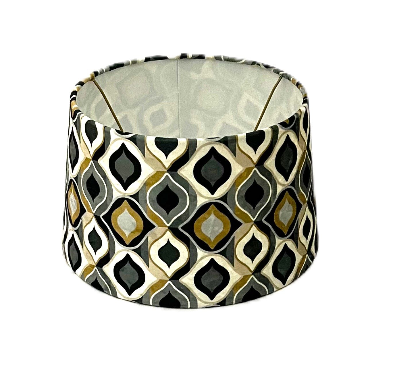 Countryfield Lampenschirm Tischlampenschirm Vintage Muster Samt Gold Grau Schwarz 25 cm, Vintage Design