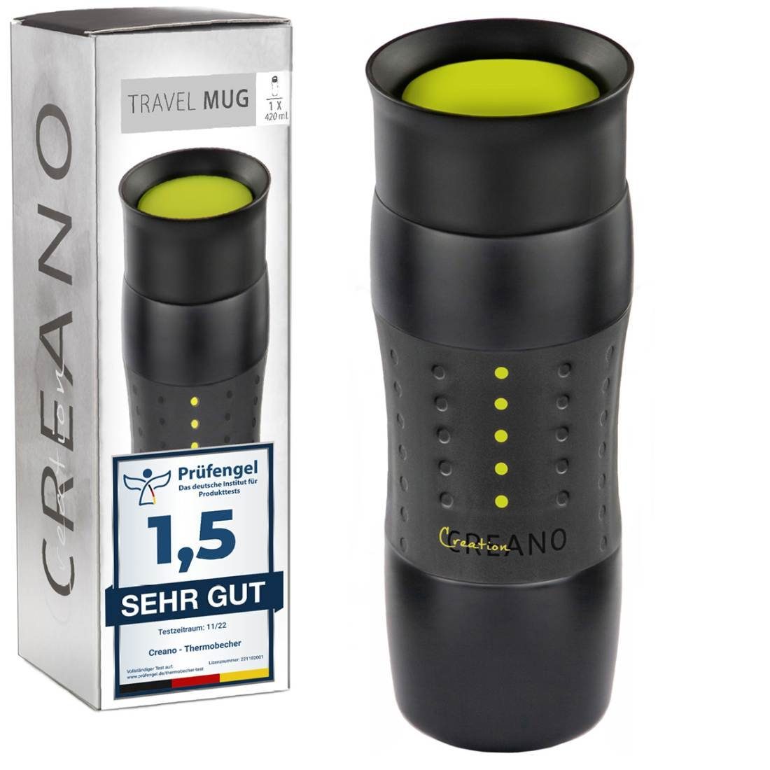 Creano Thermoflasche Design Mug 420ml, Travel für einache Reinigung abnehmbare Öffnung