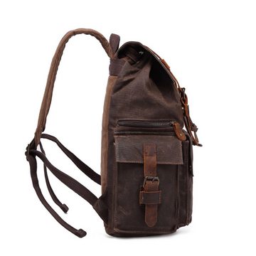 OKWISH Rucksack Laptoprucksack Schulrucksack Lederrucksack Reiserucksack Leder Canvas (Vintage Schultertasche Notebook Laptop Tasche Schule Uni Rucksack, für bis 17,3-Zoll Laptop, Backpack mit Laptopfach, Echtleder, Canvas), für Herren Damen Jungen Teenager Freizeit Arbeit Business Reisen